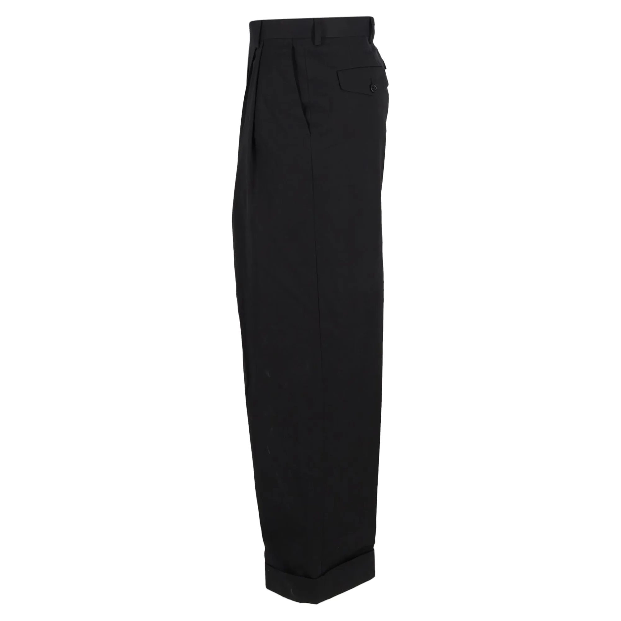Pantalon large à taille haute plissé en laine noire Dries Van Noten