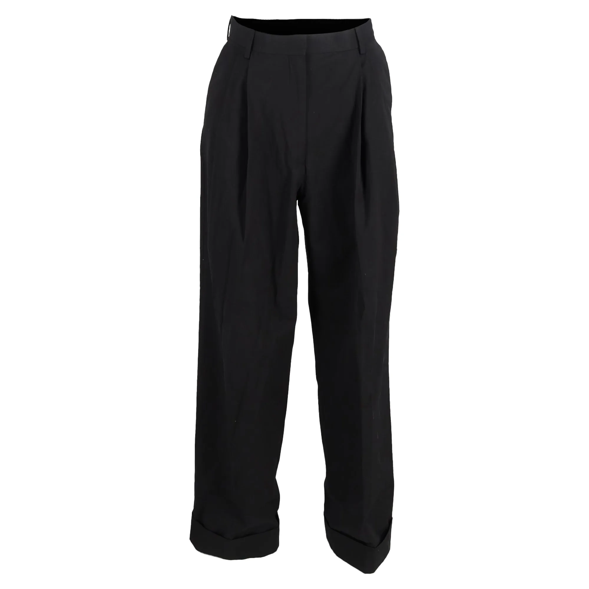 Pantalon large à taille haute plissé en laine noire Dries Van Noten
