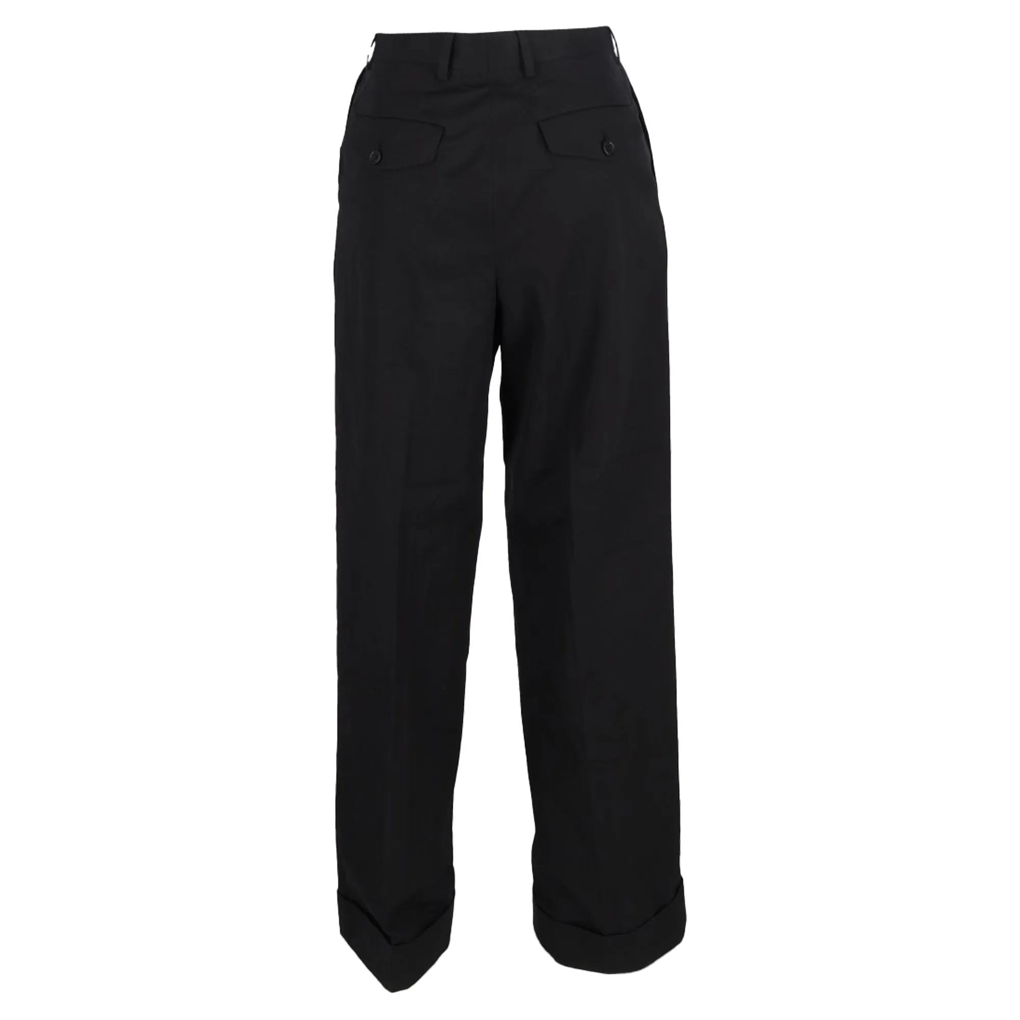 Pantalon large à taille haute plissé en laine noire Dries Van Noten