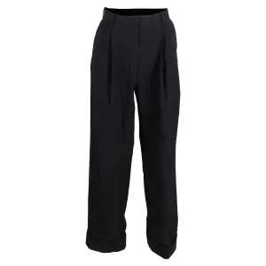 Pantalon large à taille haute plissé en laine noire Dries Van Noten