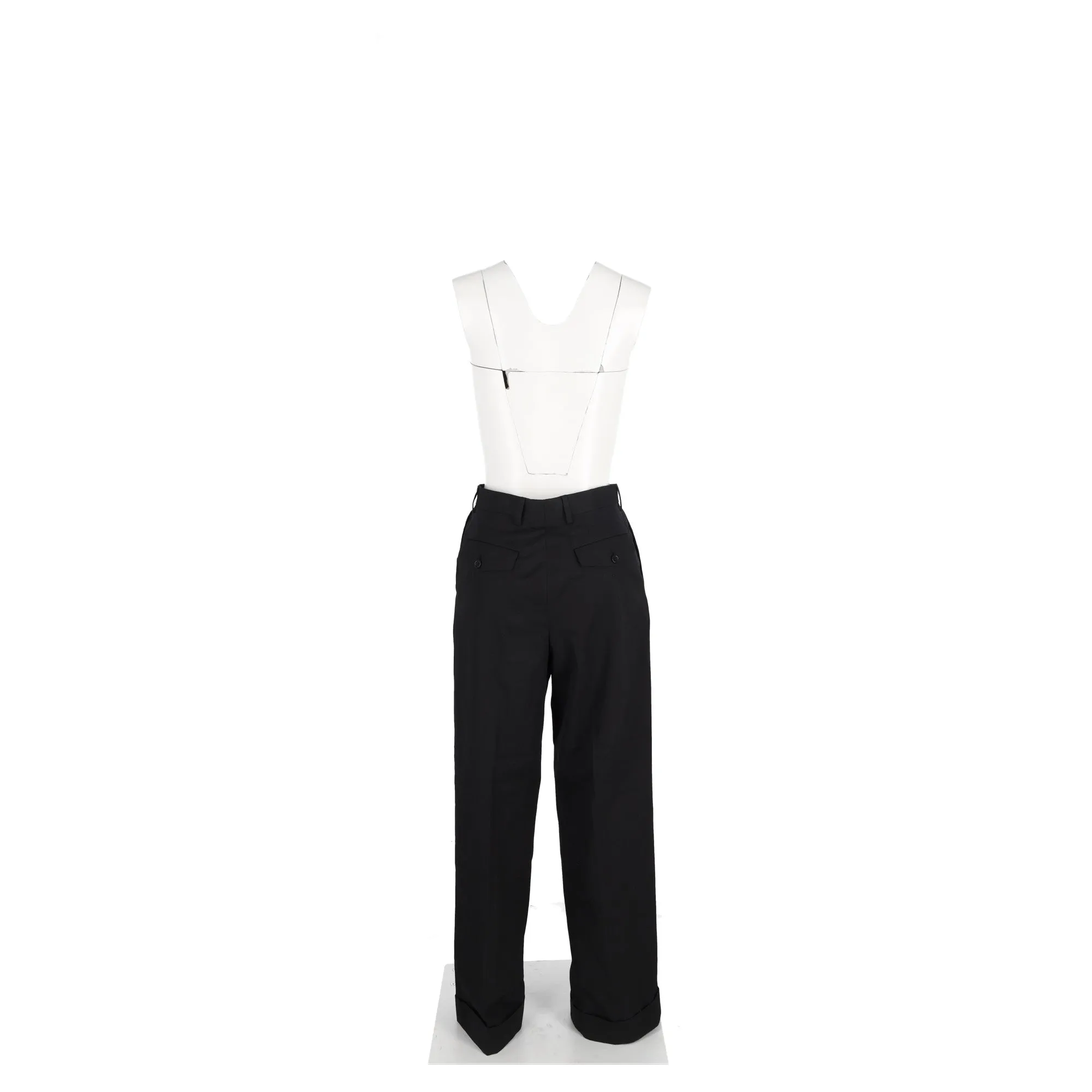 Pantalon large à taille haute plissé en laine noire Dries Van Noten