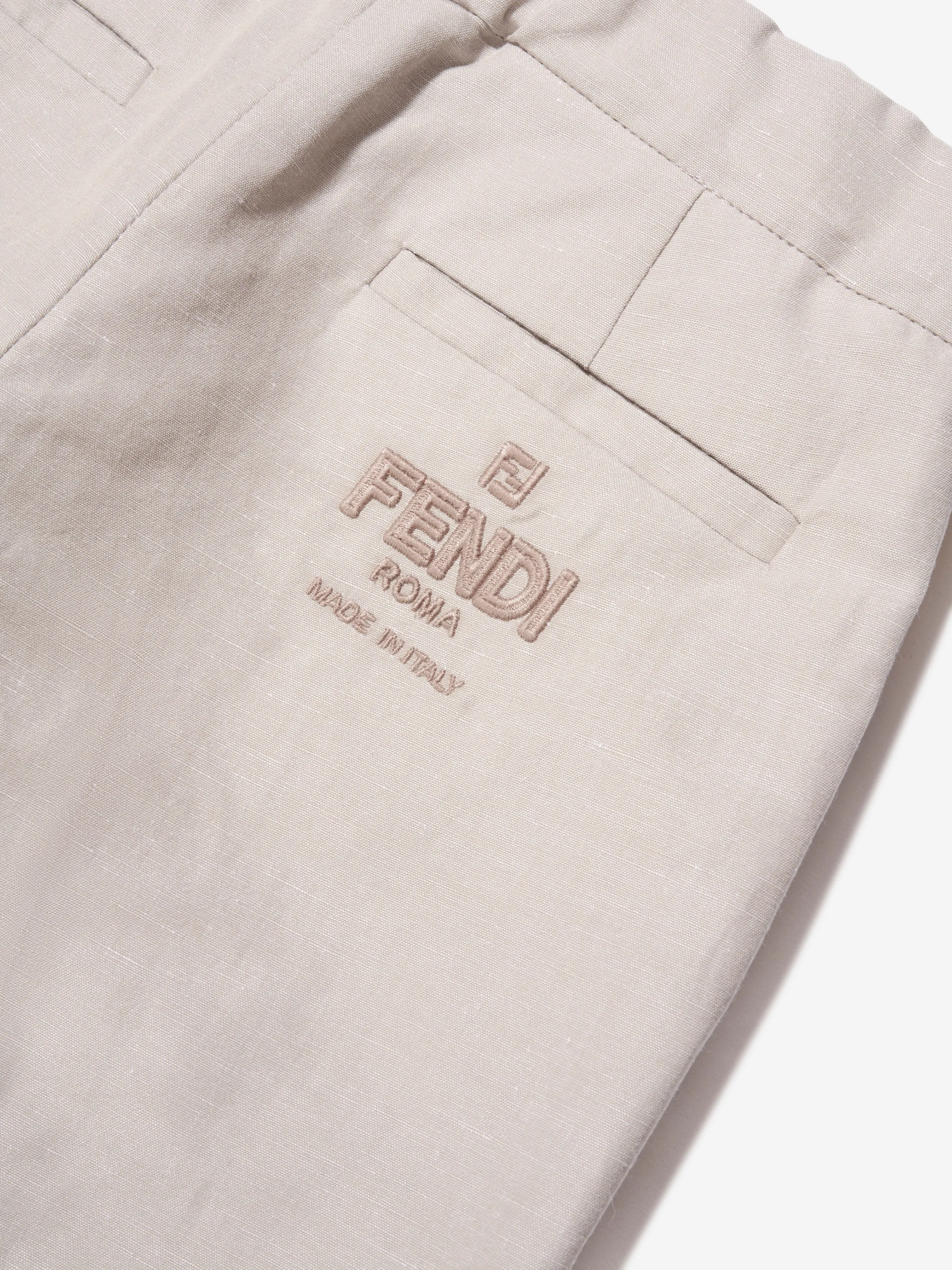Pantalon en Coton et Lin Fendi Boys en Beige