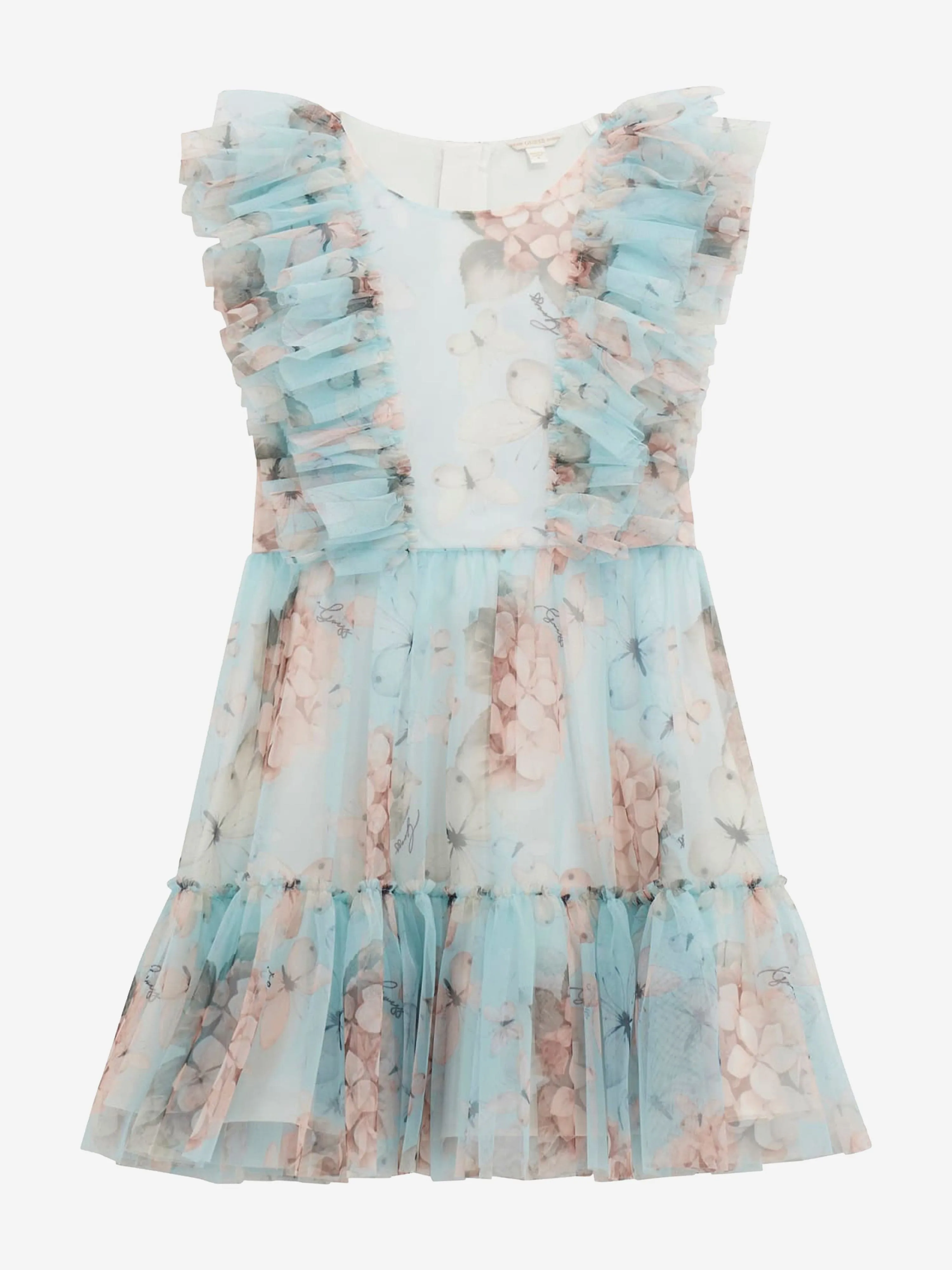 Robe en tulle à motif papillon pour filles en bleu