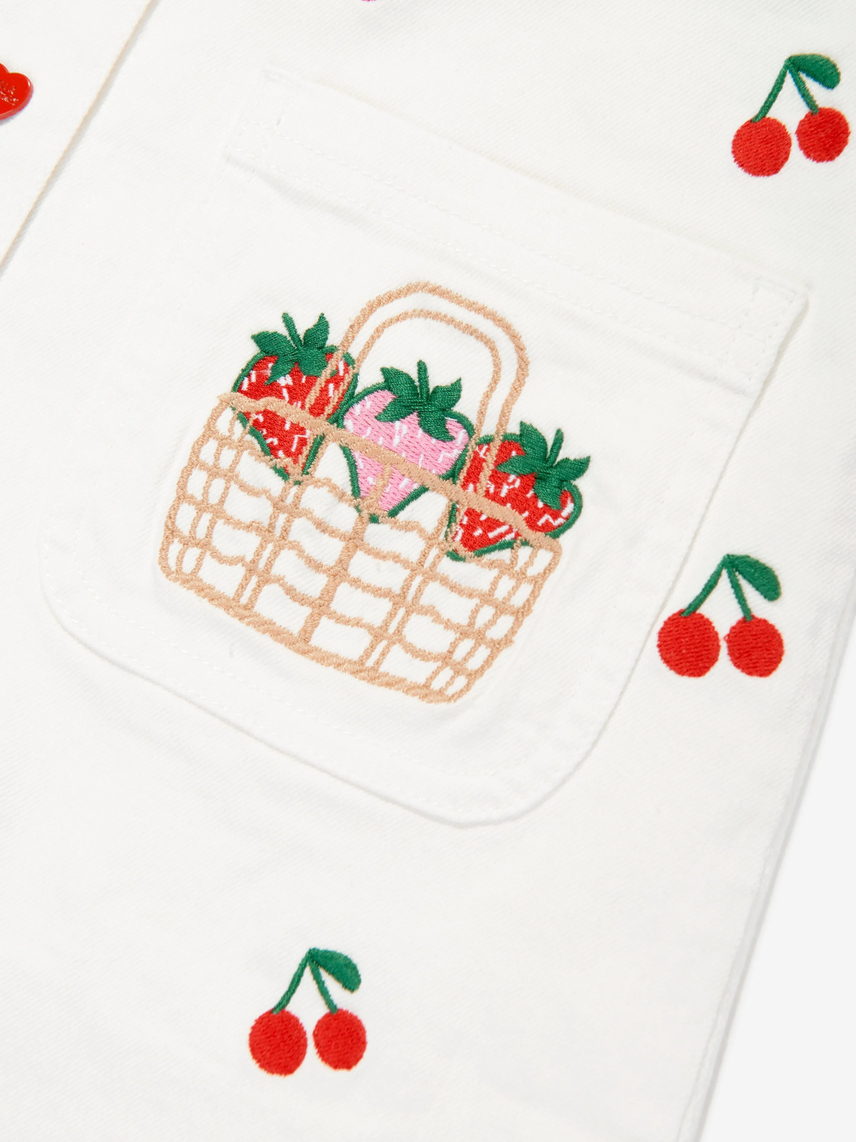 Robe brodée cerises pour filles en blanc