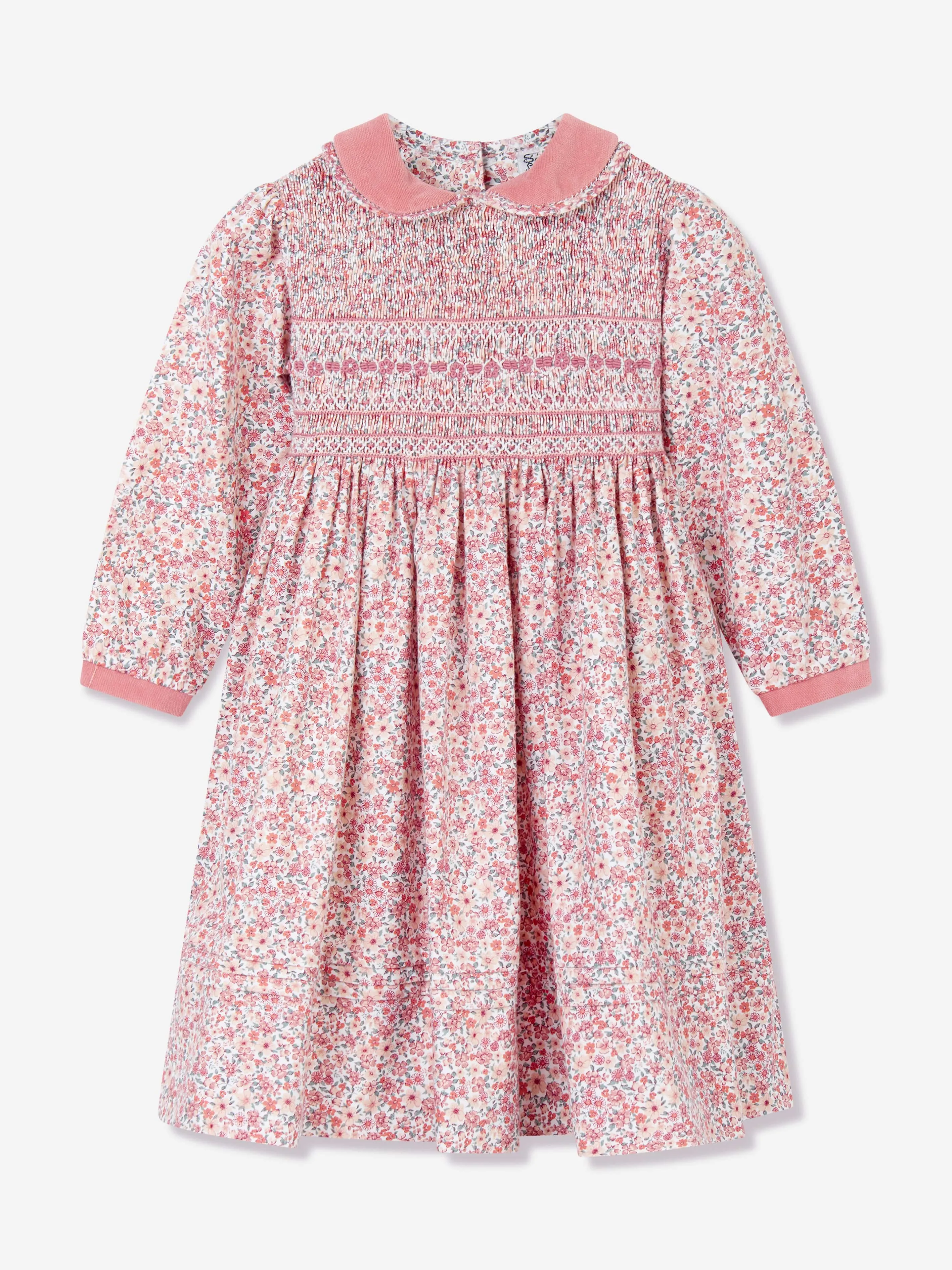 Robe à smocks florale pour fille en rose