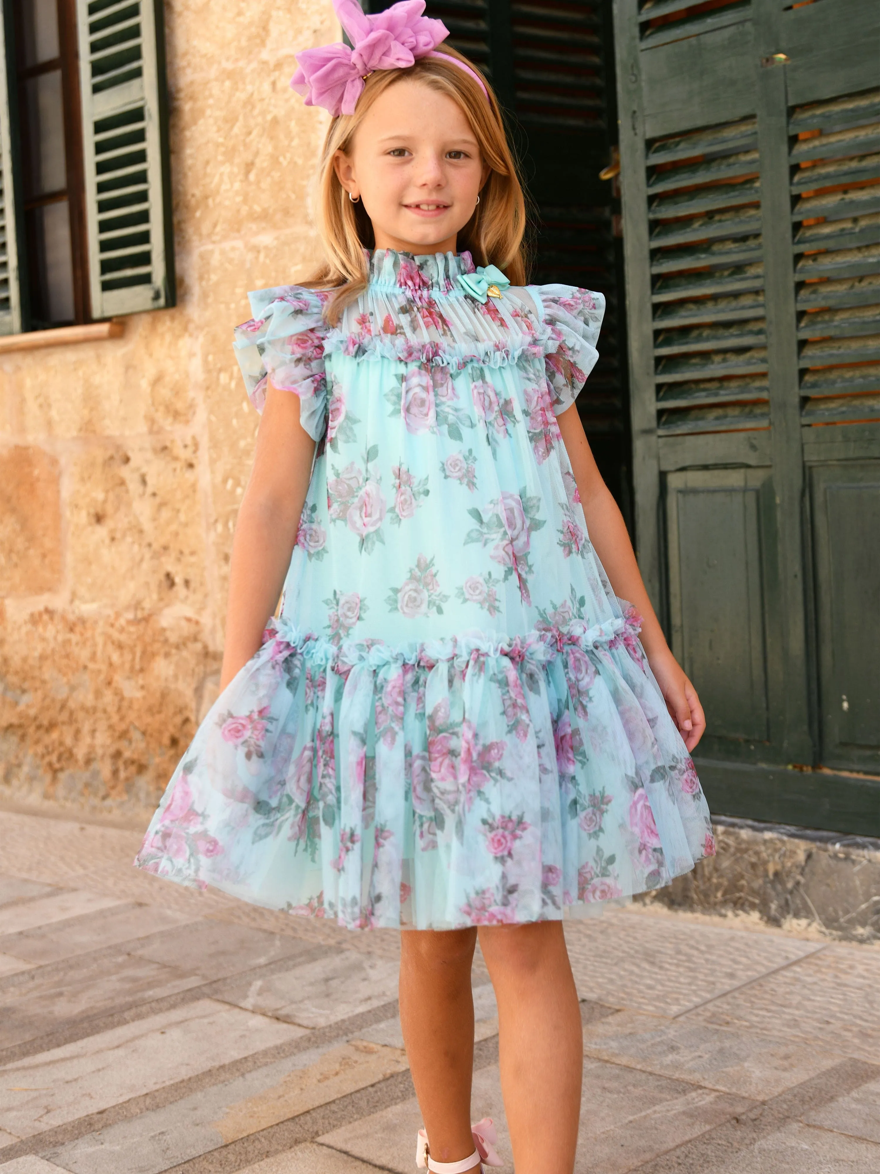 Robe Marigold Roses pour Filles en Bleu