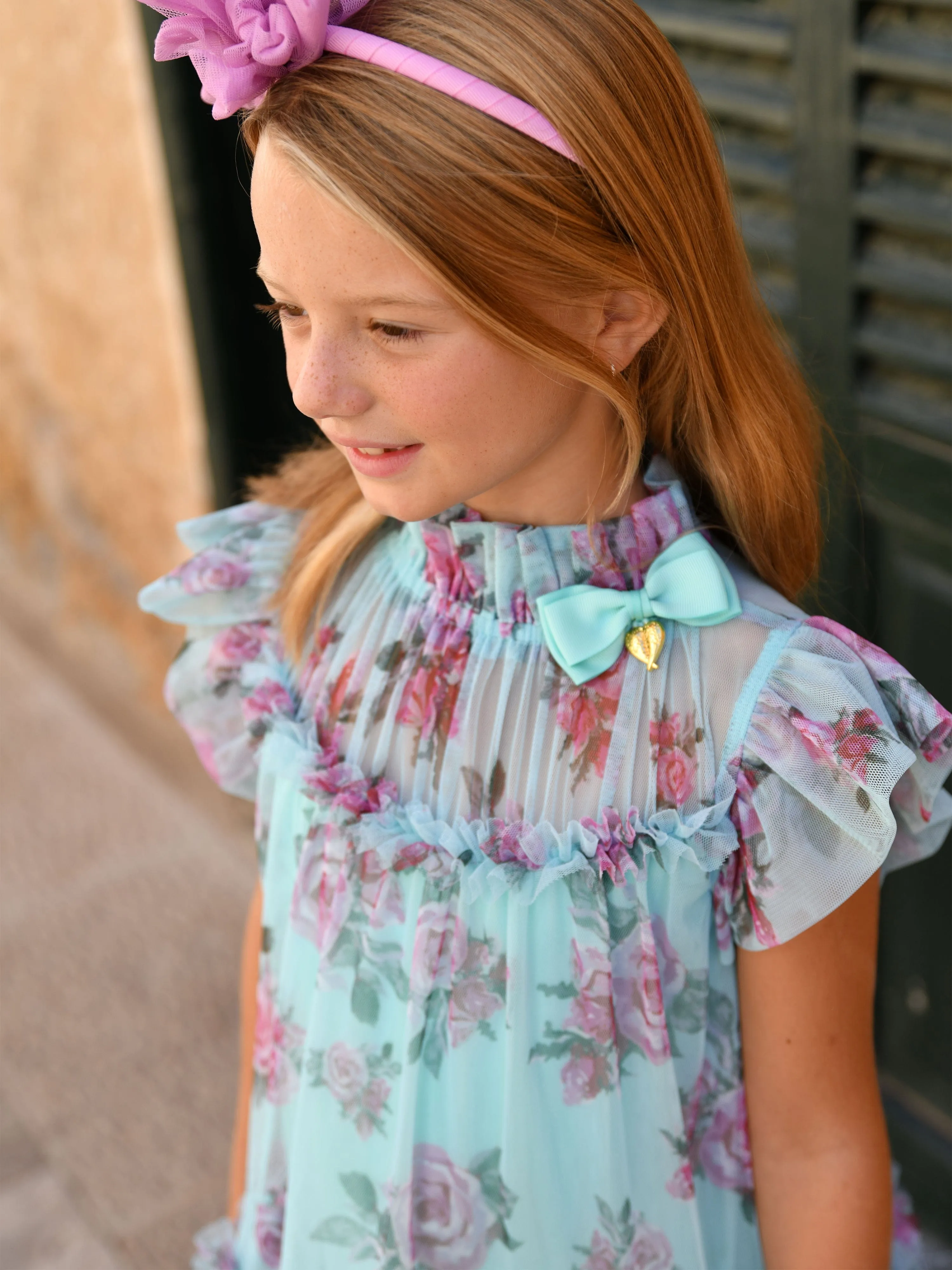 Robe Marigold Roses pour Filles en Bleu