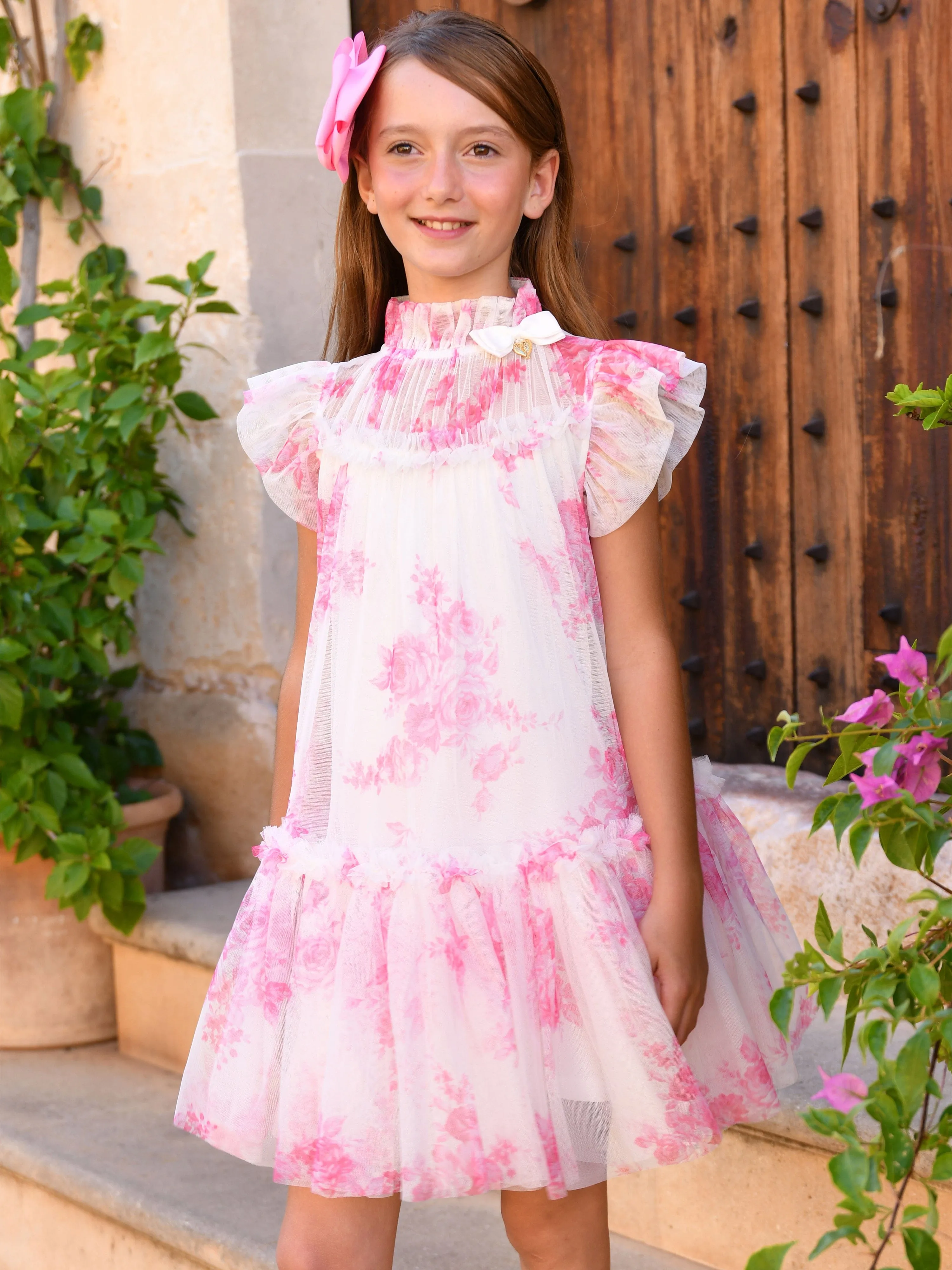 Robe Marigold Roses en rose pour filles