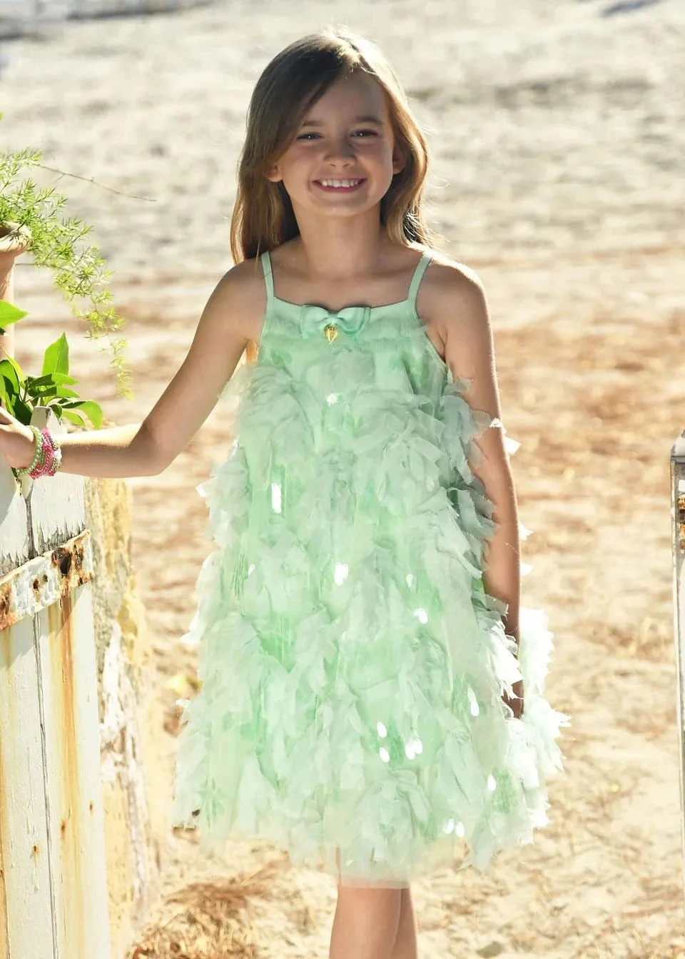Robe Palma 3D en Tulle et Paillettes pour Fille en Vert