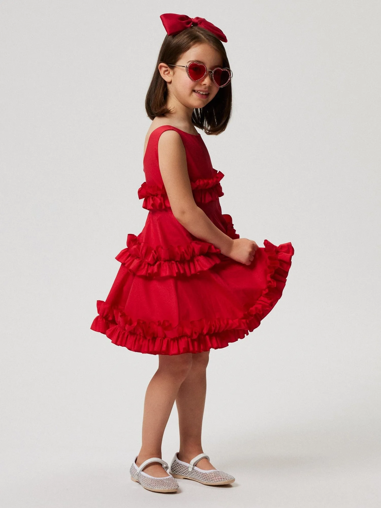 Robe sans manches plissée rouge pour filles