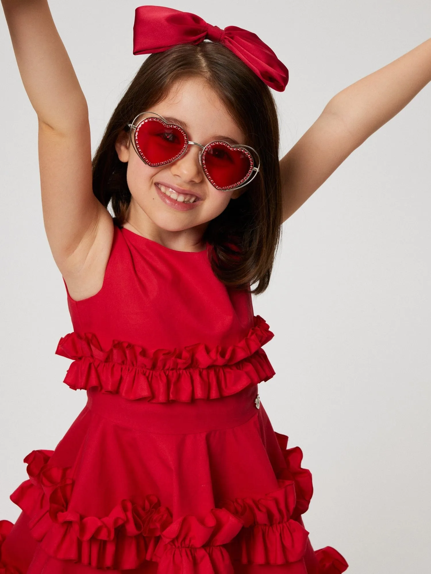 Robe sans manches plissée rouge pour filles