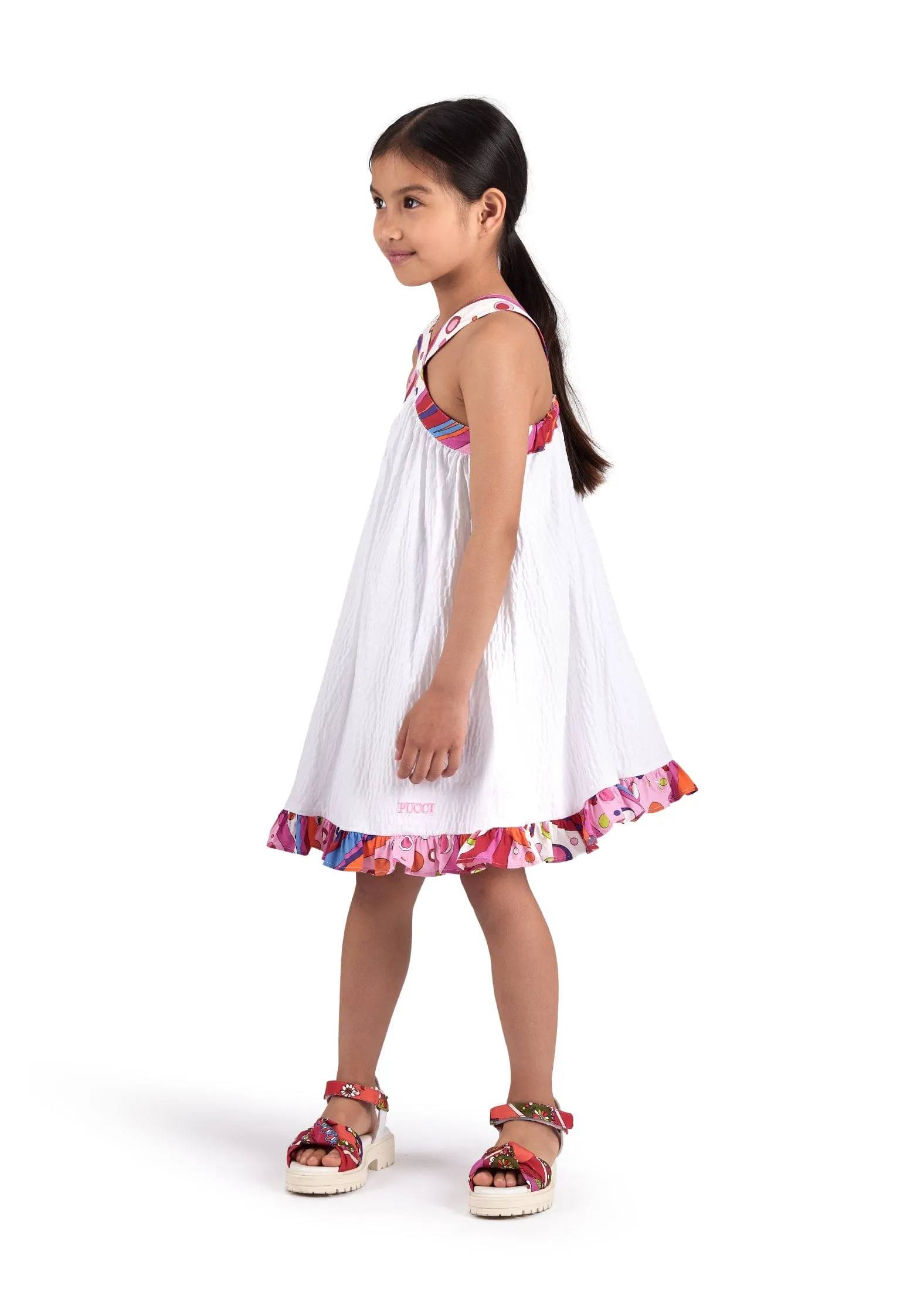 Robe en seersucker sans manches pour filles en blanc
