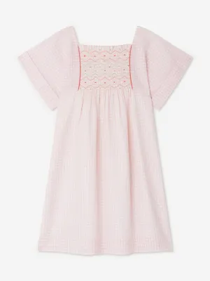 Robe paysanne froncée pour filles en rose