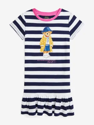 Robe T-shirt Polo Rayée Ours pour Filles en Marine