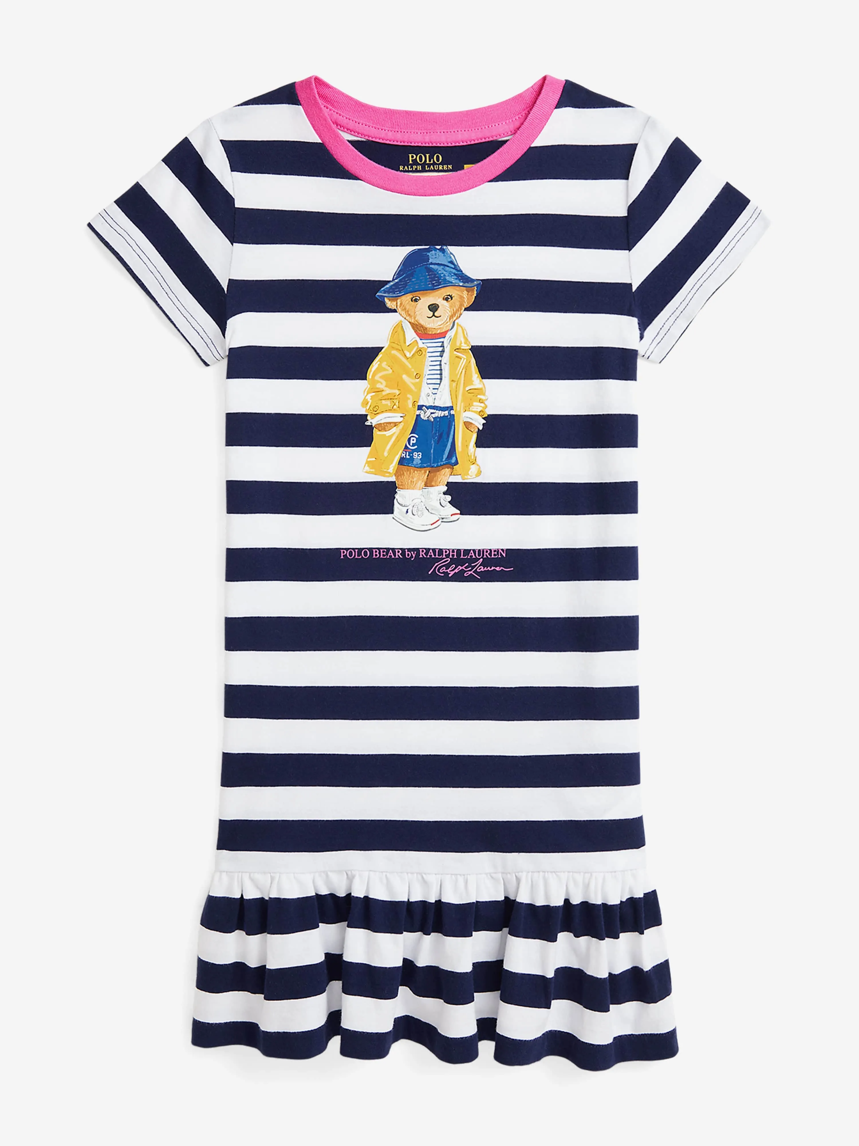 Robe T-shirt Polo Rayée Ours pour Filles en Marine