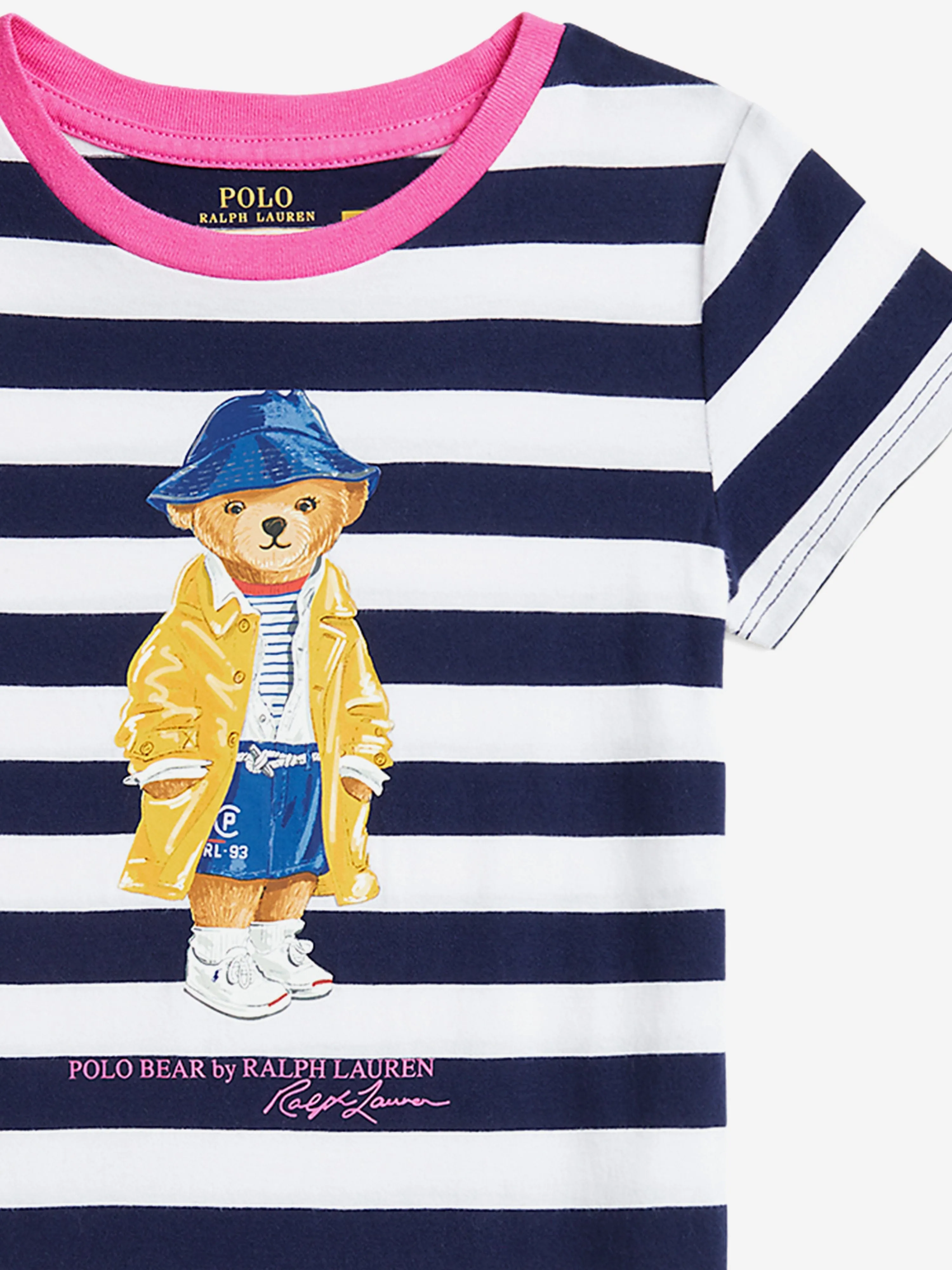 Robe T-shirt Polo Rayée Ours pour Filles en Marine