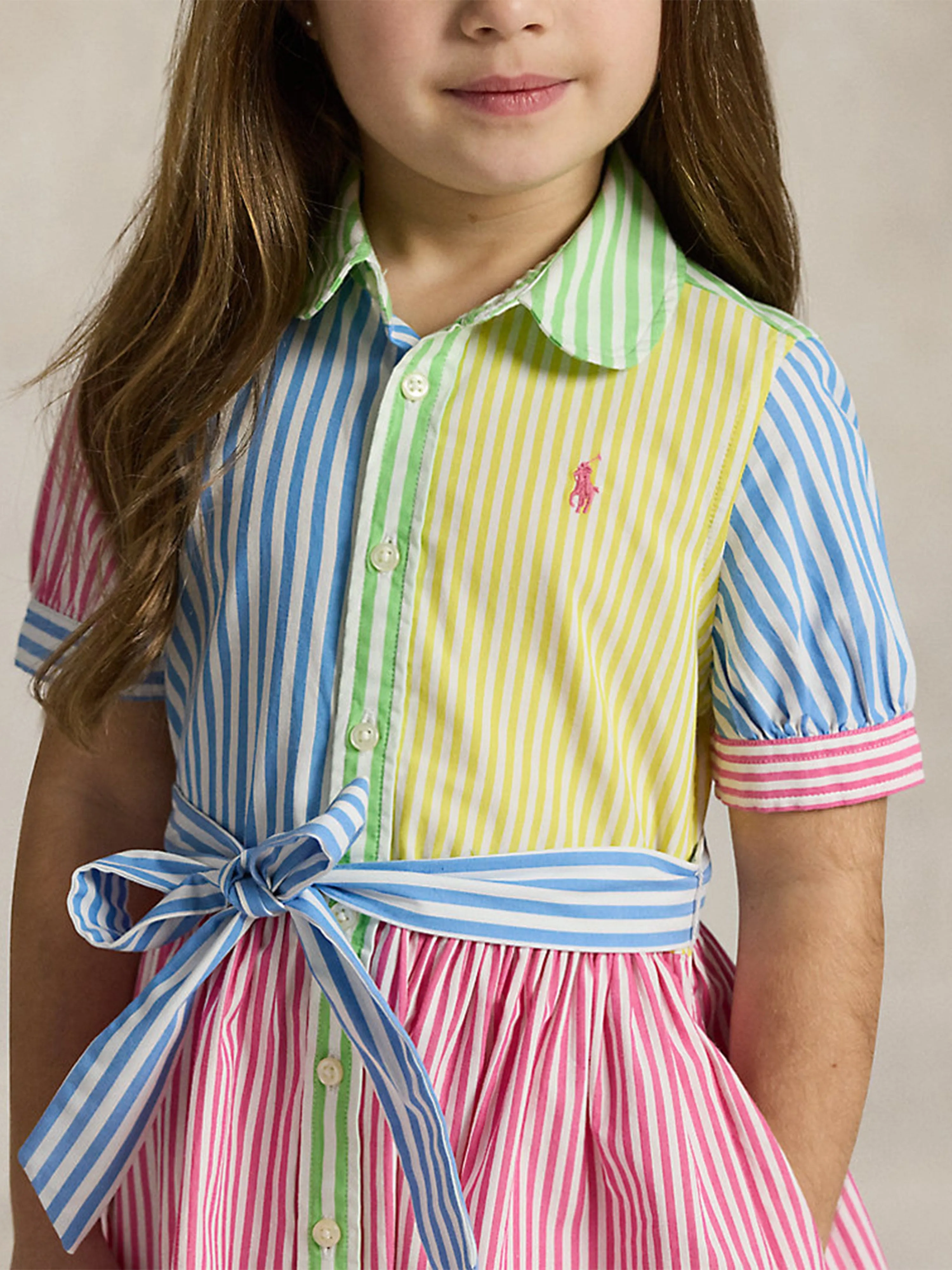 Robe chemise à rayures pour filles en rose