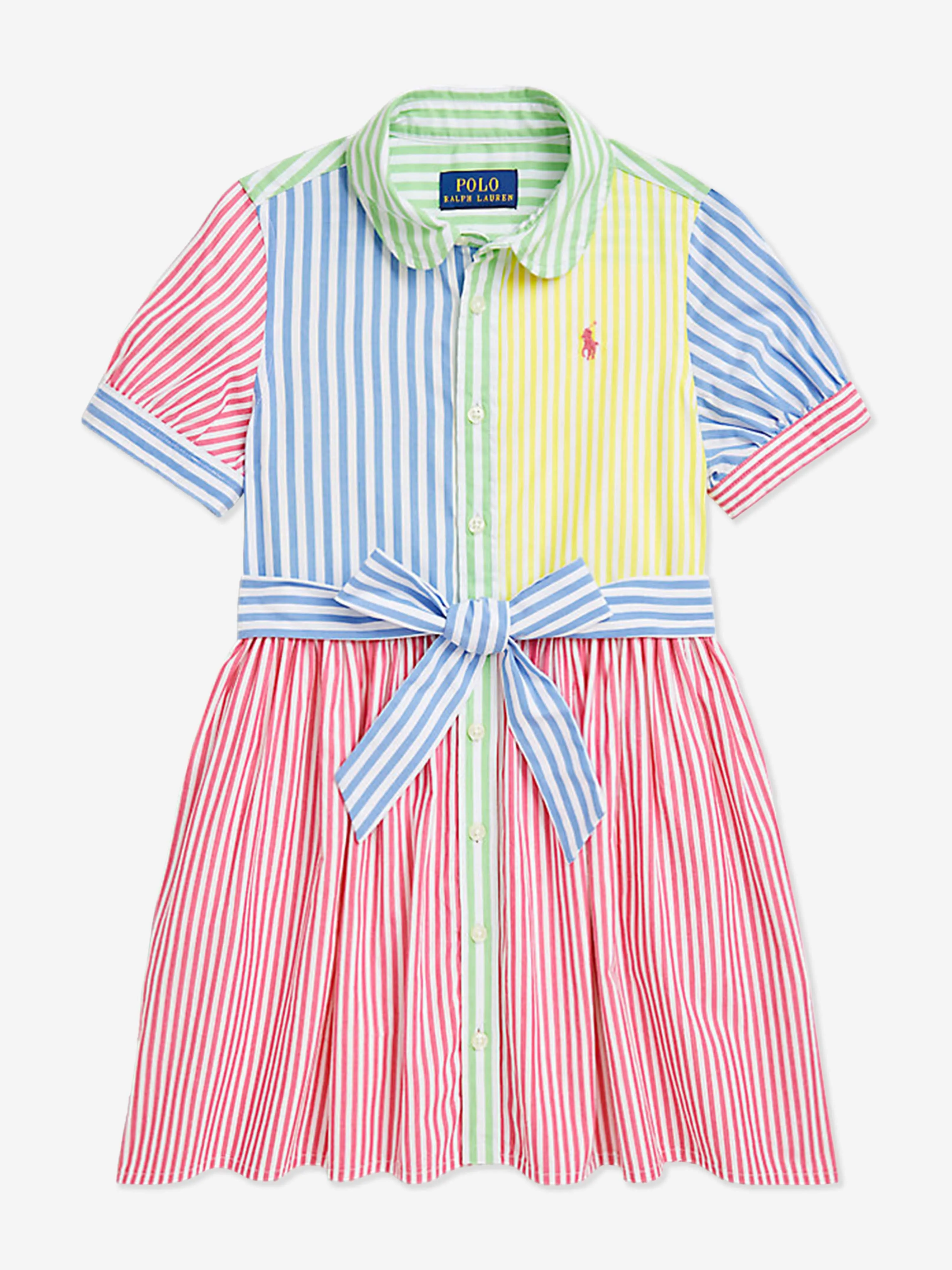 Robe chemise à rayures pour filles en rose