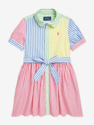 Robe chemise à rayures pour filles en rose
