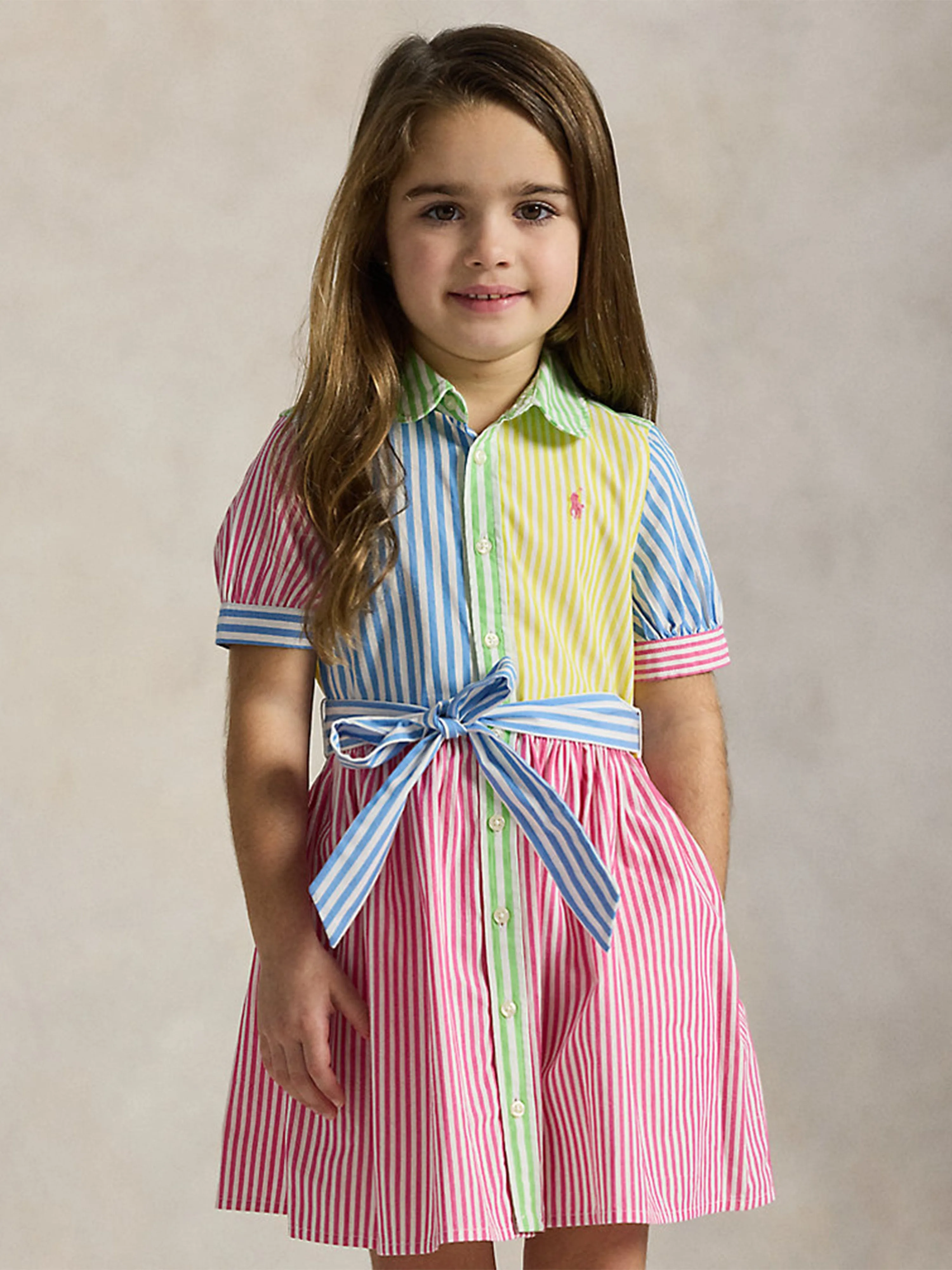 Robe chemise à rayures pour filles en rose