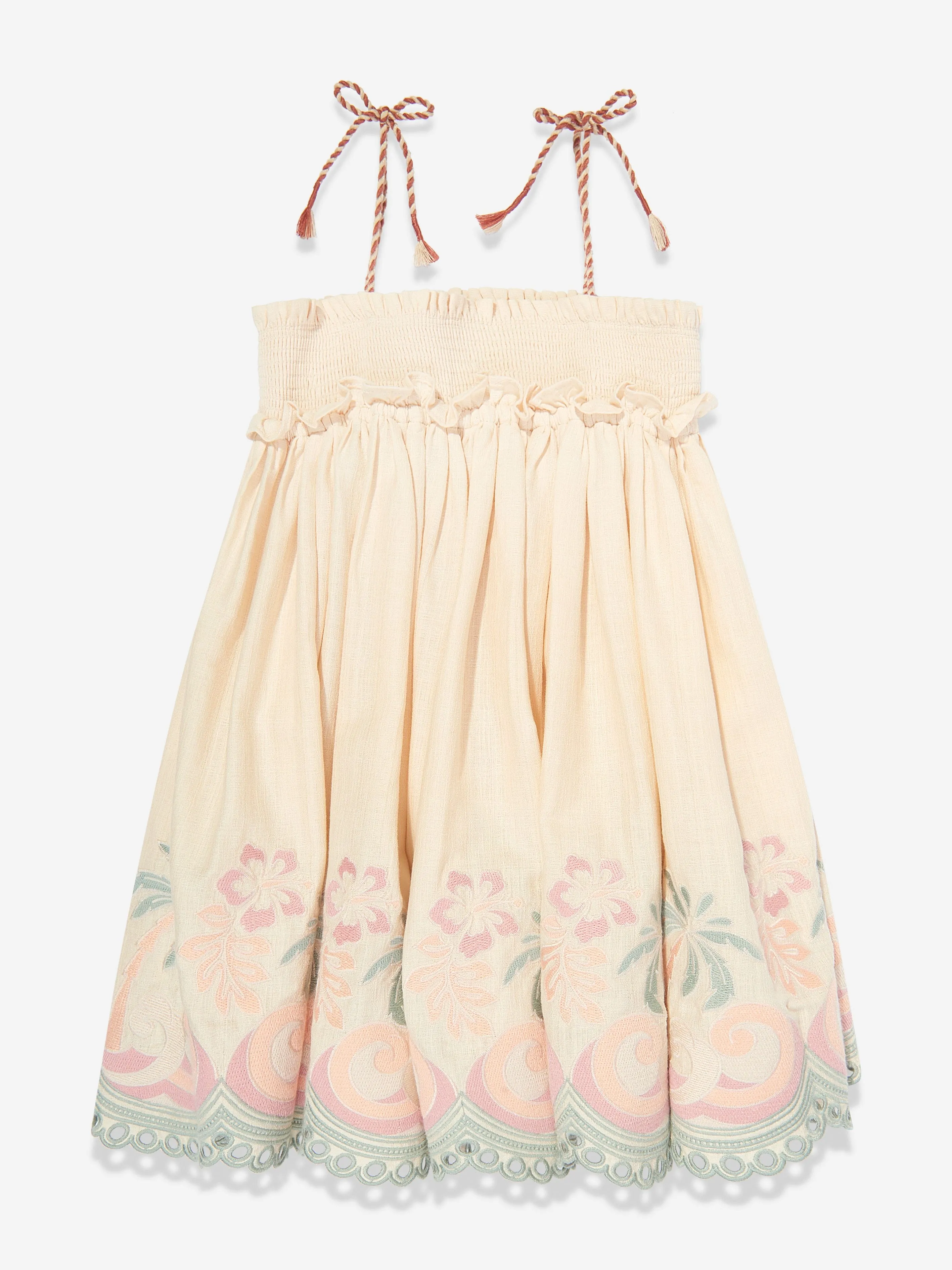 Robe balayée brodée en suif pour filles en ivoire
