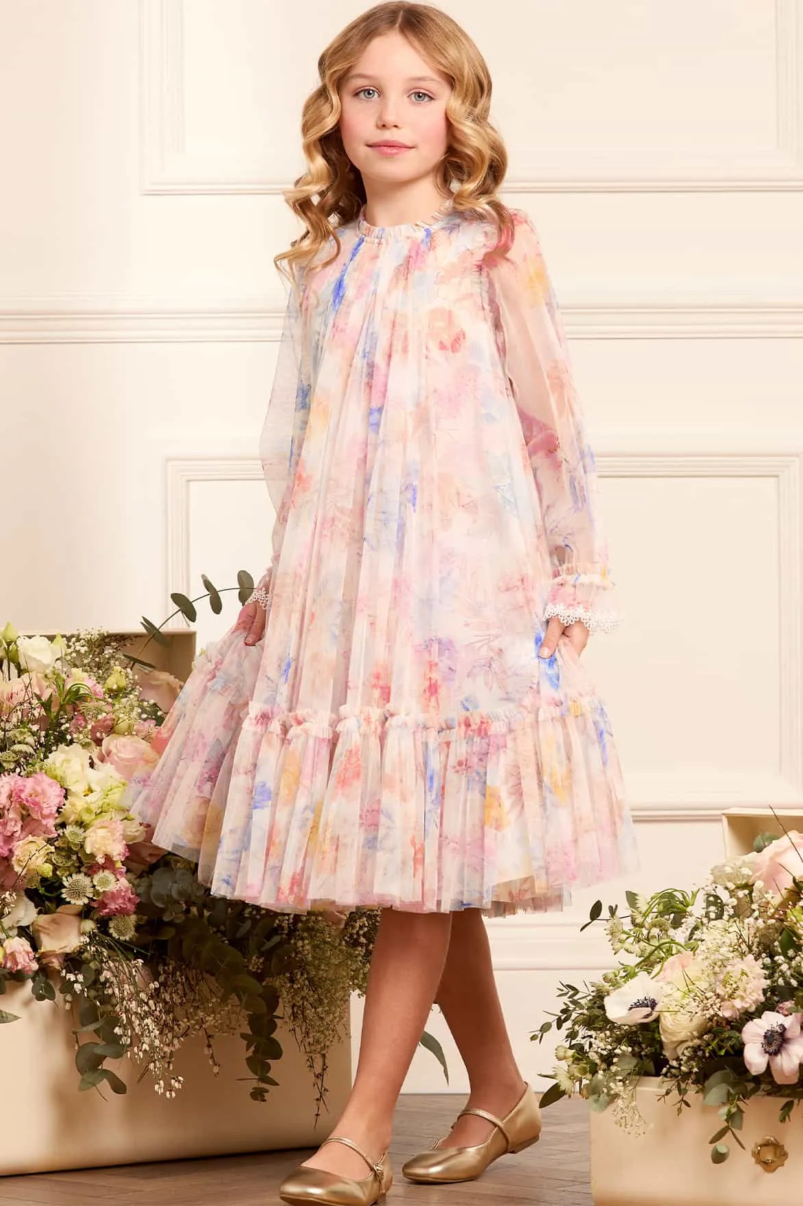 Robe en tulle floral Mariannes pour filles en blanc