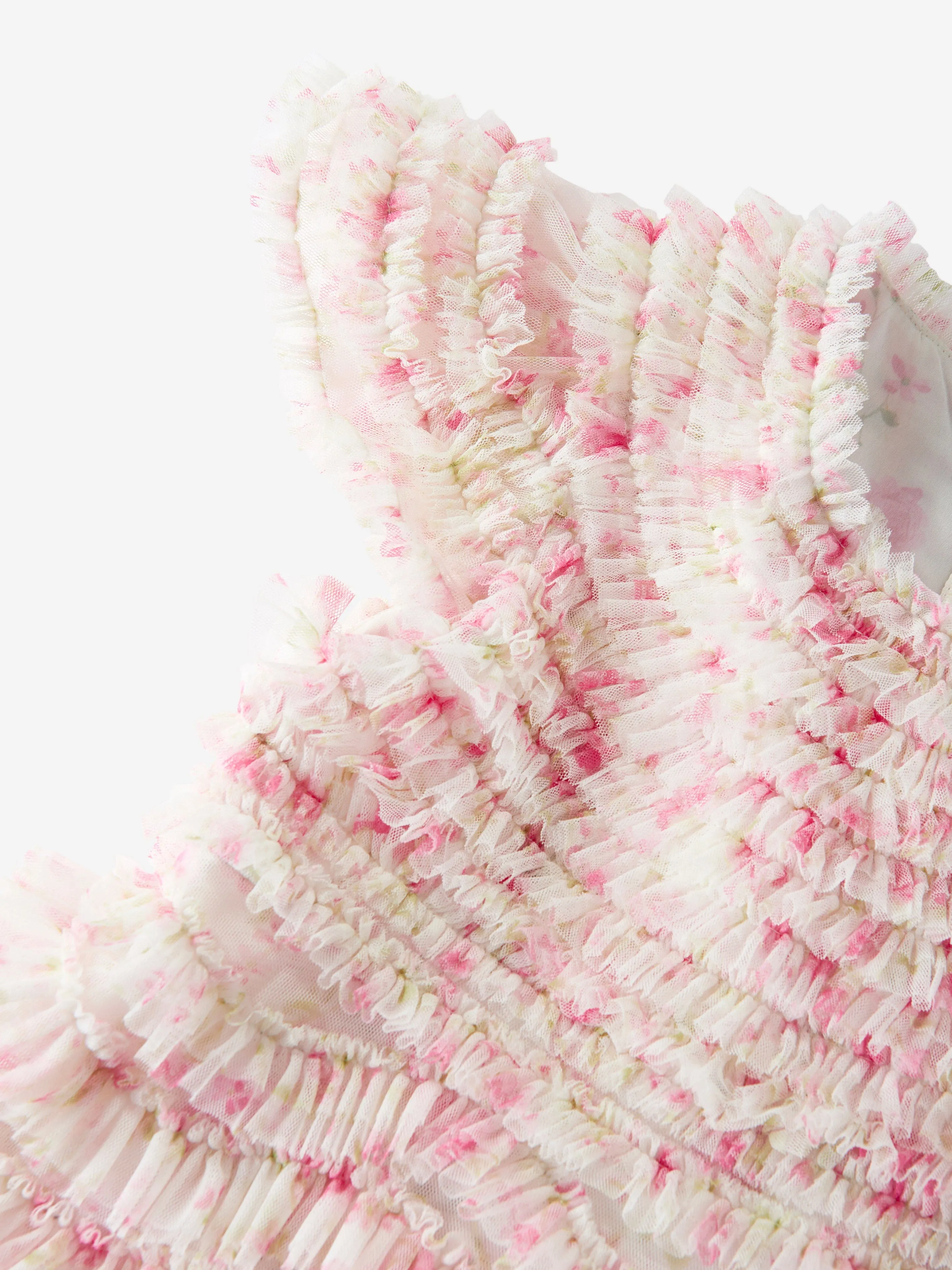 Robe rose en tulle à motifs fleuris et volants pour filles