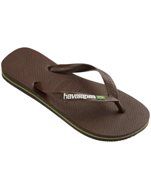 Havaianas Shoes Brazil Logo Flip Flops in Dark Brown & White