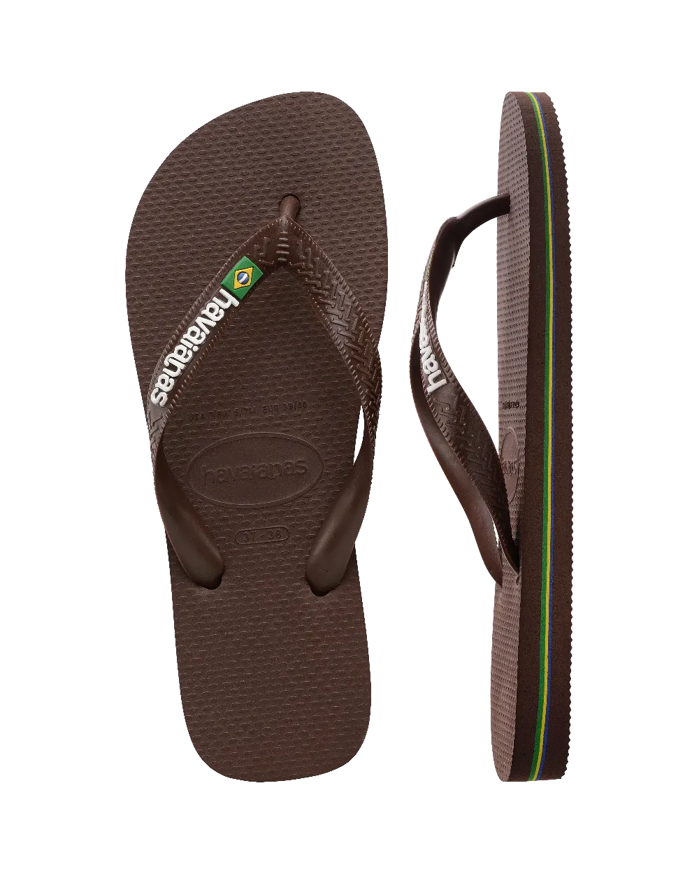 Tongues Havaianas Brésil Logo en Marron Foncé et Blanc