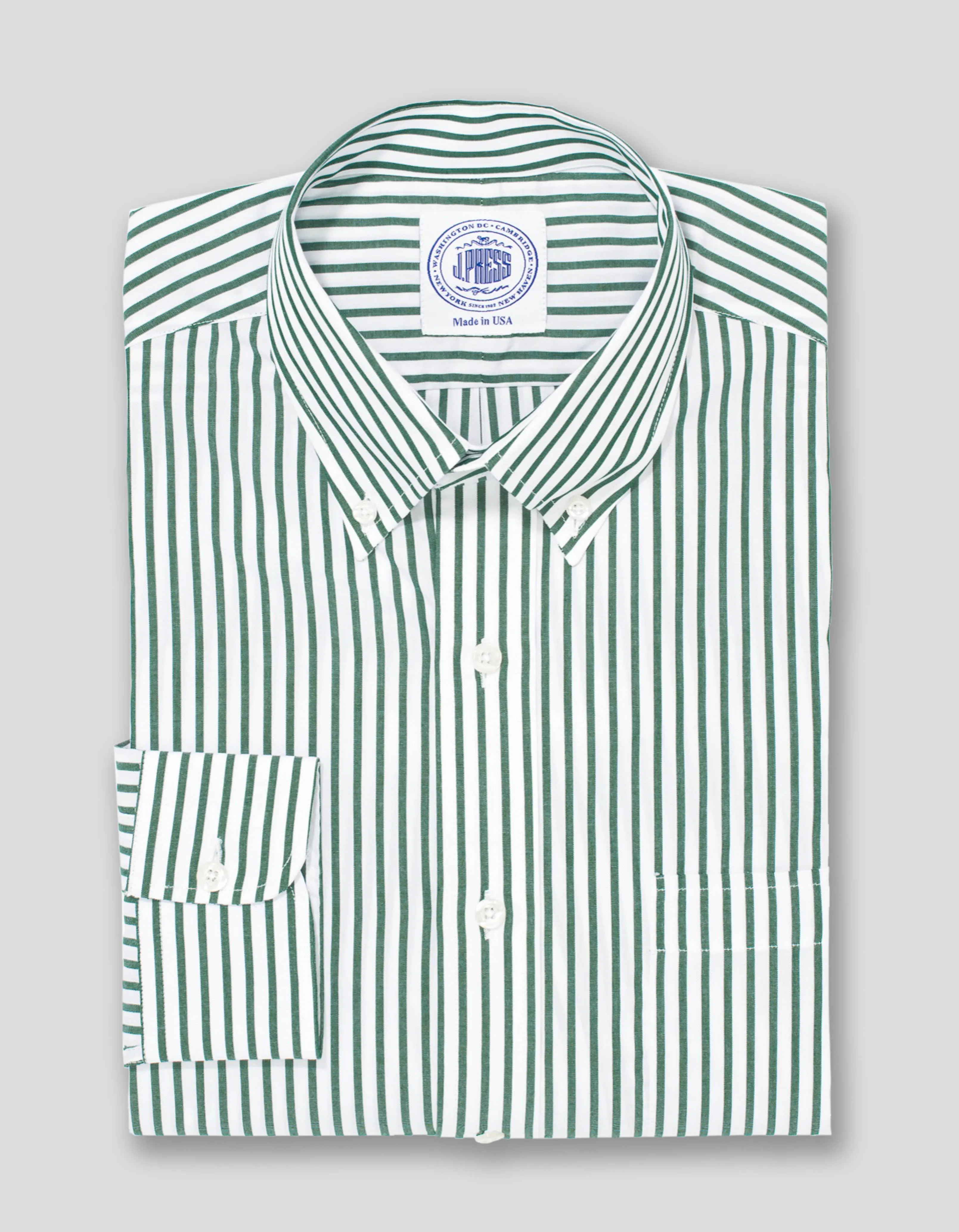 CHEMISE HABILLÉE EN POPELINE RAYÉE BOUCHER VERT CHASSEUR/BLANC