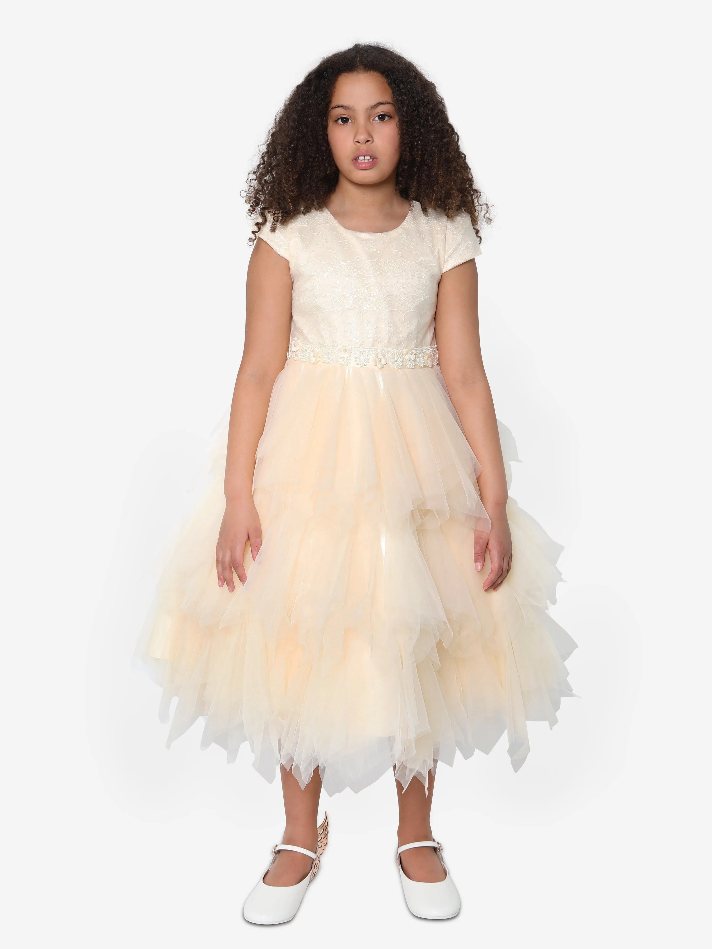 Robe à volants en tulle iAMe Girls en crème