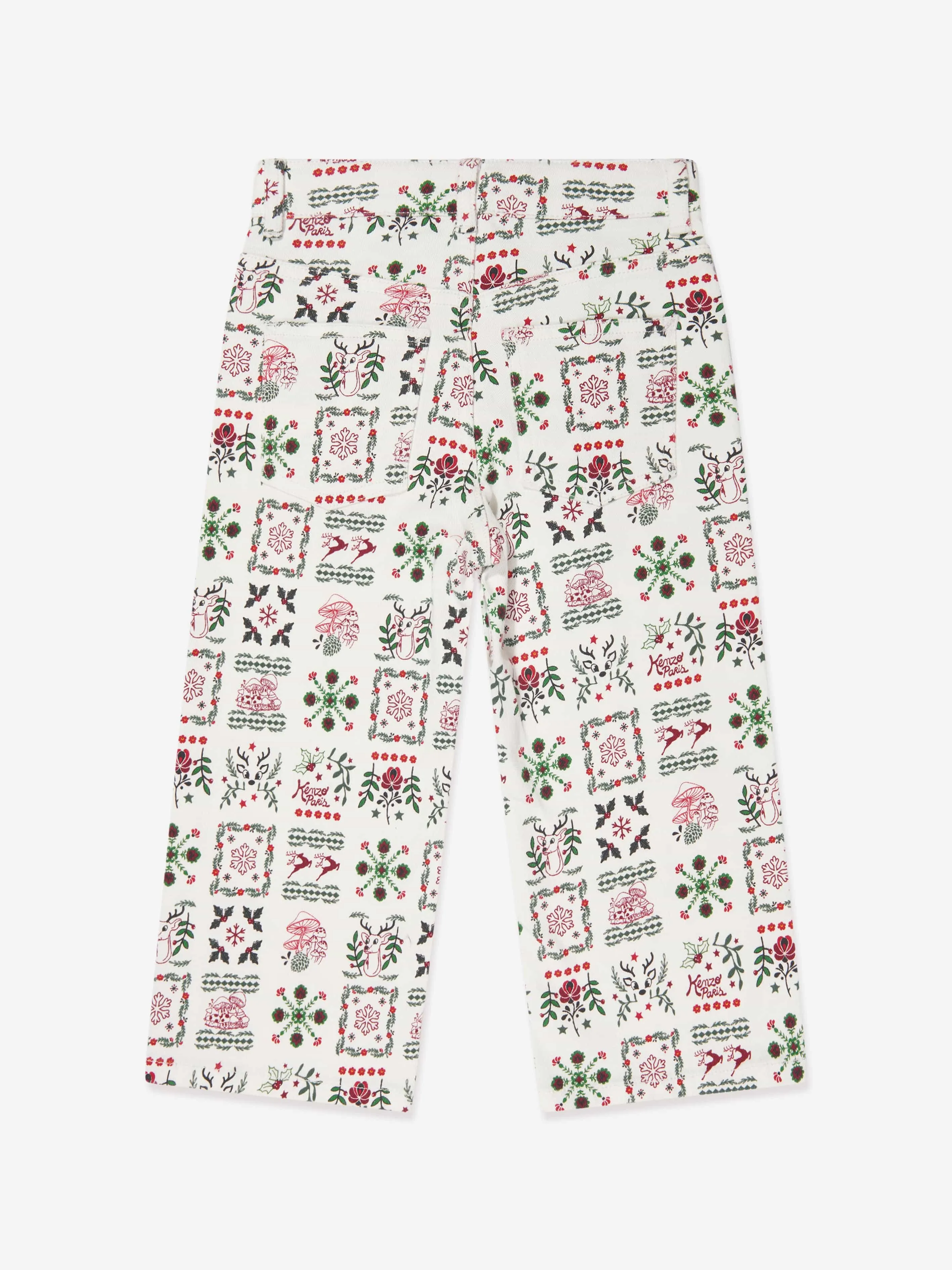 KENZO Girls Pantalon à Imprimé Saisonnier en Ivoire