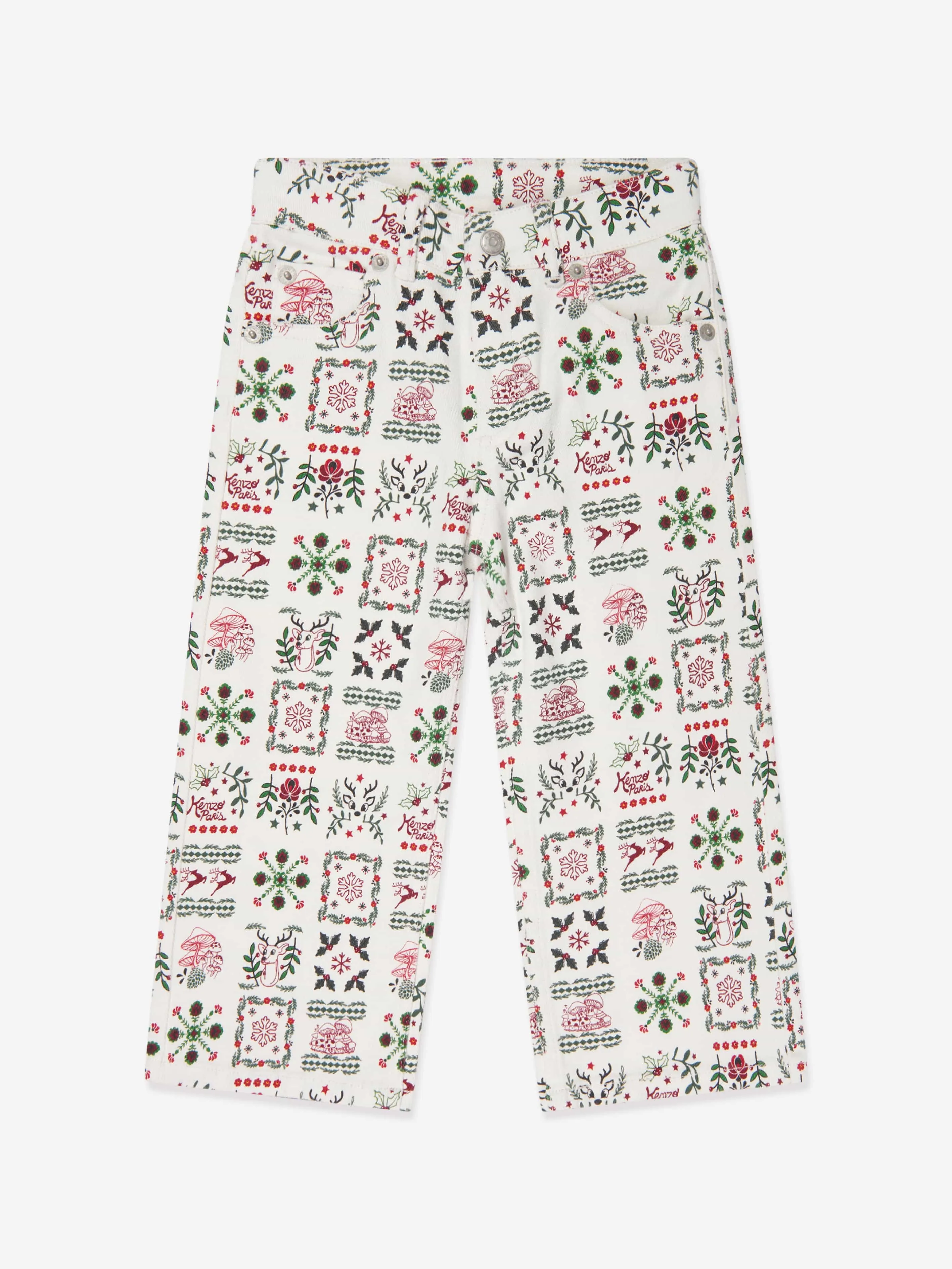 KENZO Girls Pantalon à Imprimé Saisonnier en Ivoire