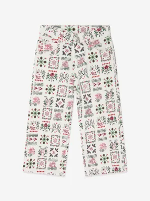 KENZO Girls Pantalon à Imprimé Saisonnier en Ivoire