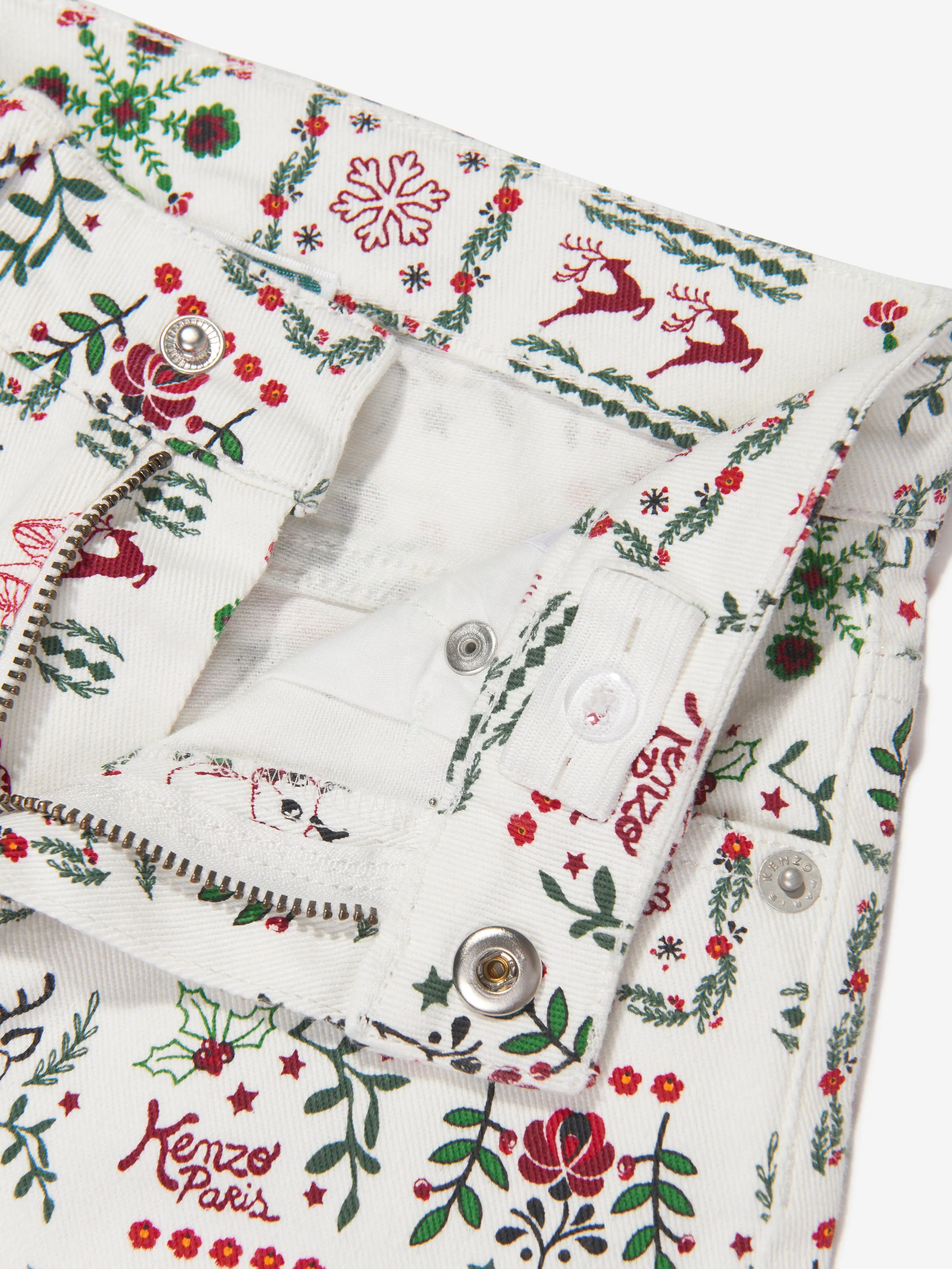 KENZO Girls Pantalon à Imprimé Saisonnier en Ivoire