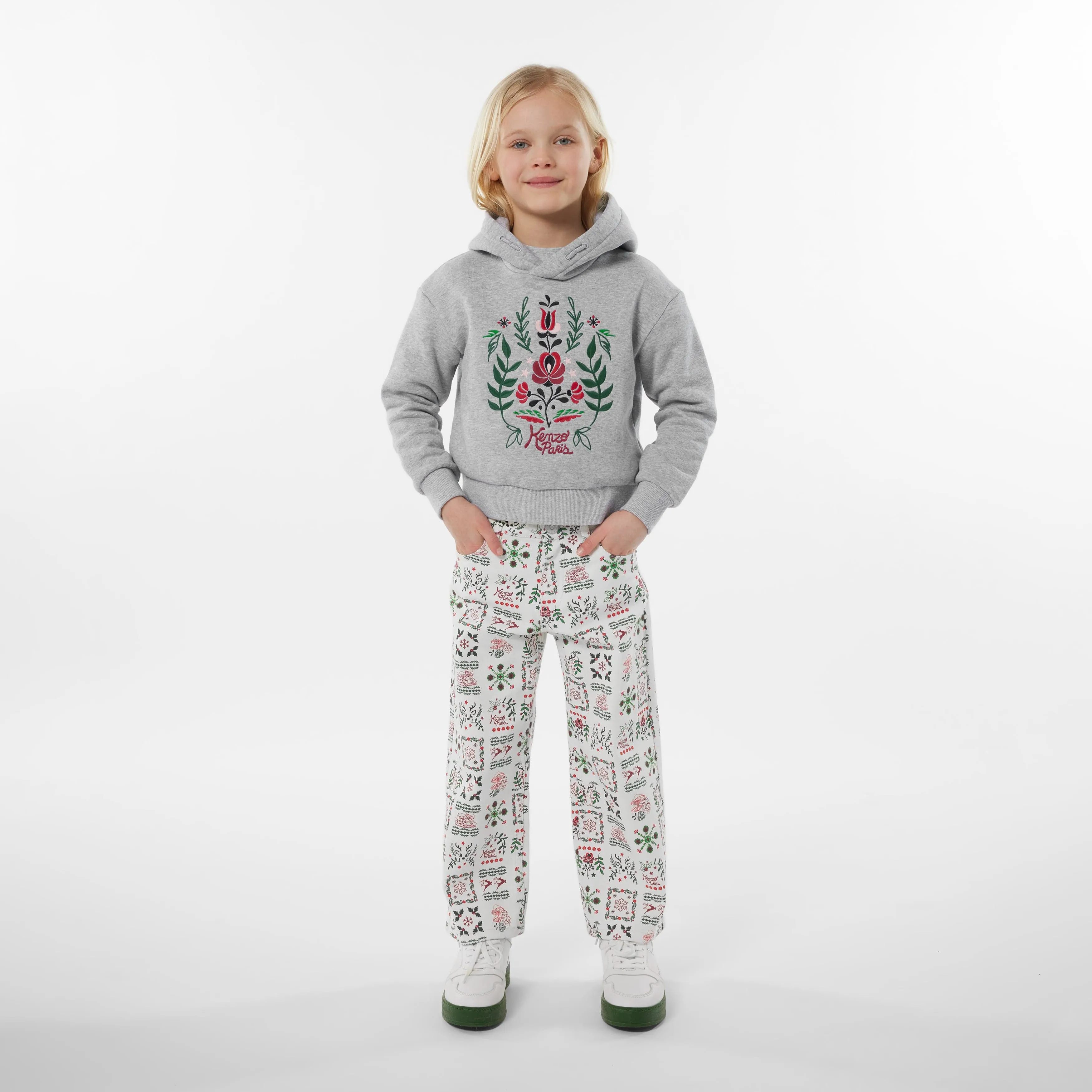 KENZO Girls Pantalon à Imprimé Saisonnier en Ivoire