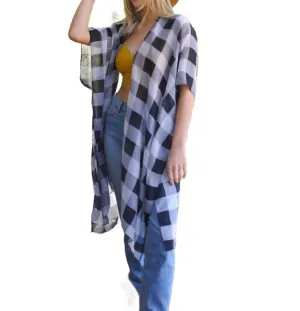 Kimono léger à carreaux Buffalo en noir et blanc