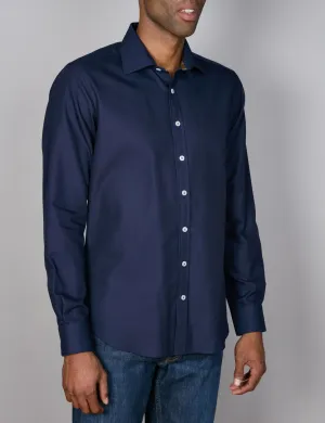 Long Sleeve Sports Shirt - Textured - Navy Abelard Clothing