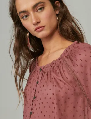 Lucky Brand Blouse à Ourlet Bulle Rose Marron Lucky Brand