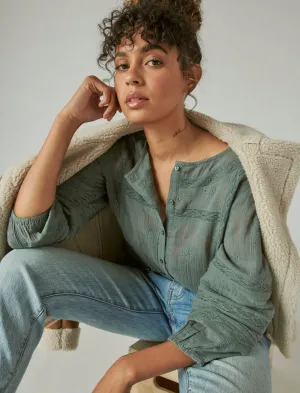 Lucky Brand Blouse Texturée Popover Vert Balsam Lucky Brand