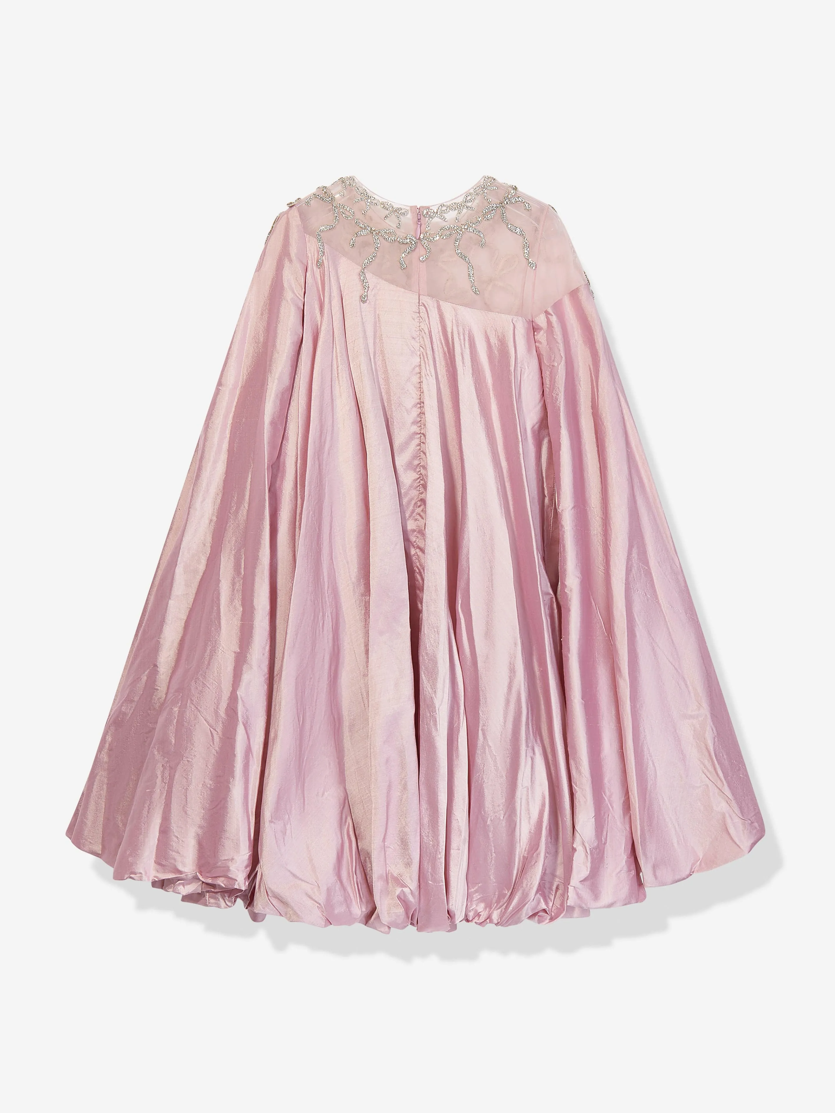 Robe à manches longues Maxine en soie avec pompon rose Maison Ava pour filles