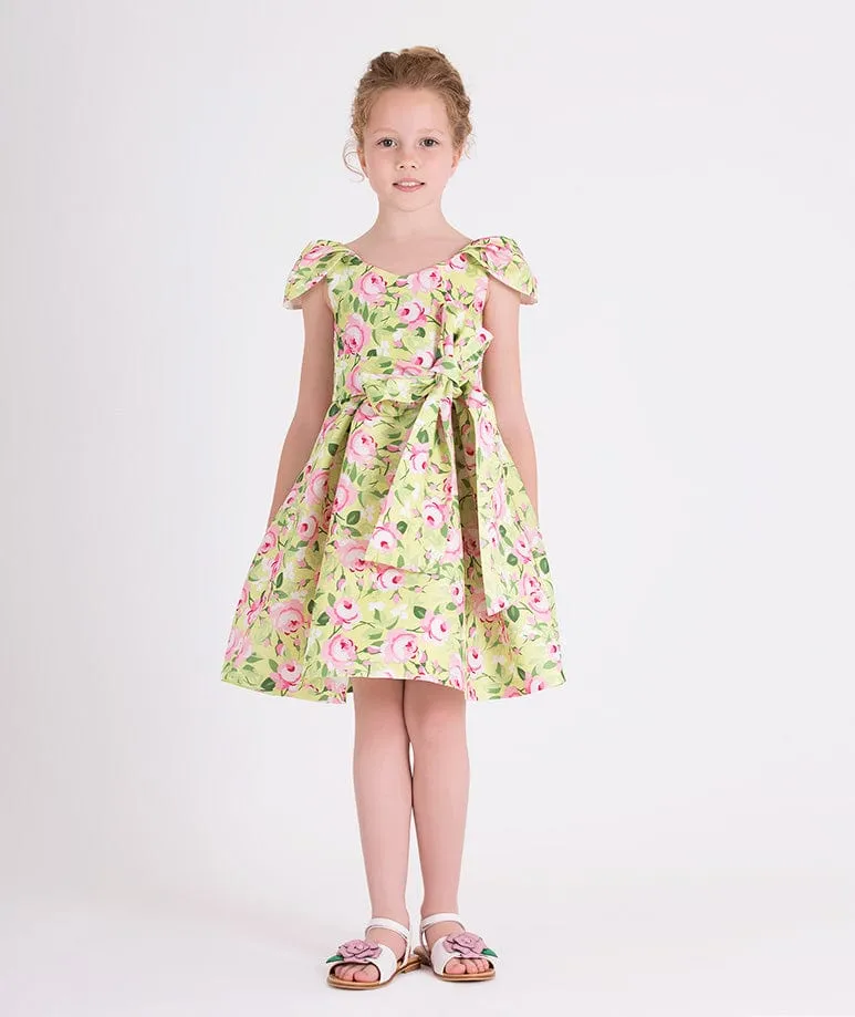 Robe à fleurs Mama Luma avec ceinture en jaune