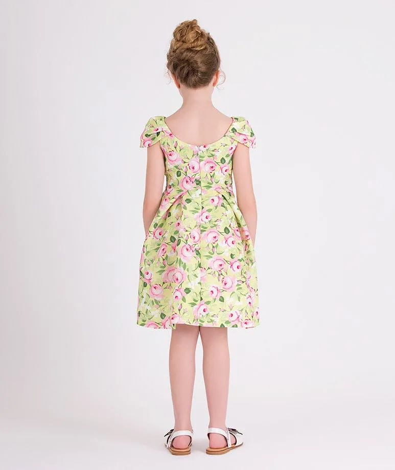 Robe à fleurs Mama Luma avec ceinture en jaune