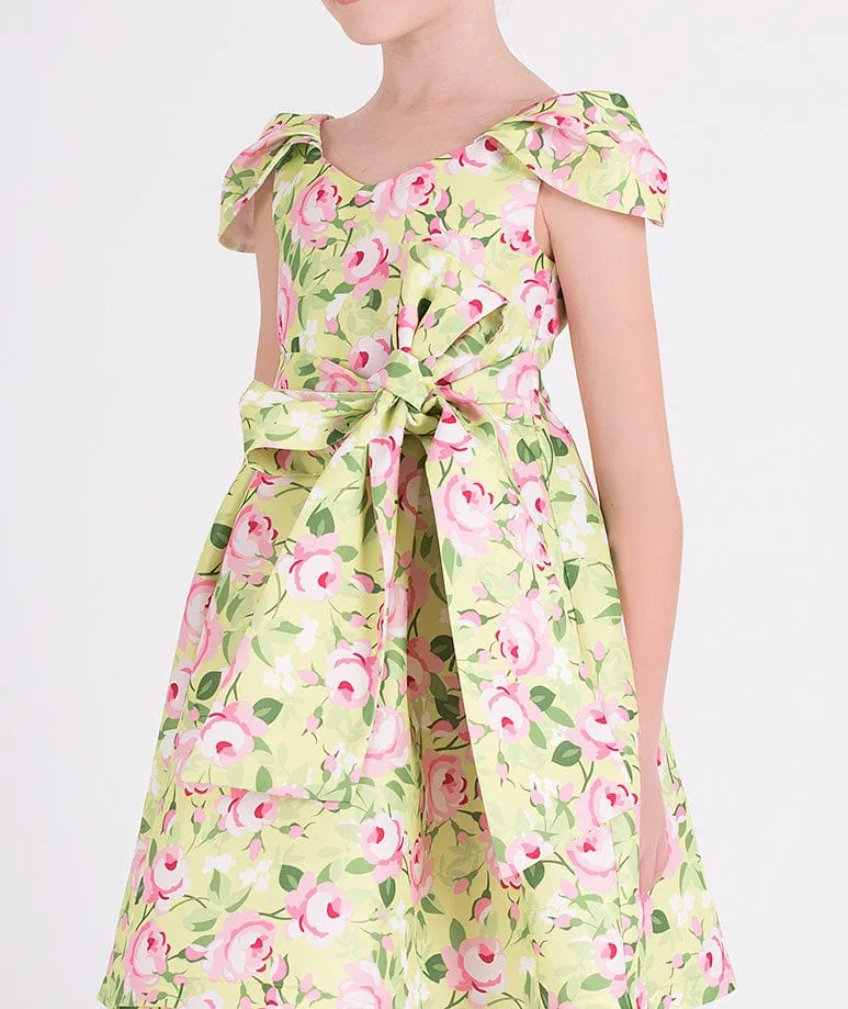 Robe à fleurs Mama Luma avec ceinture en jaune
