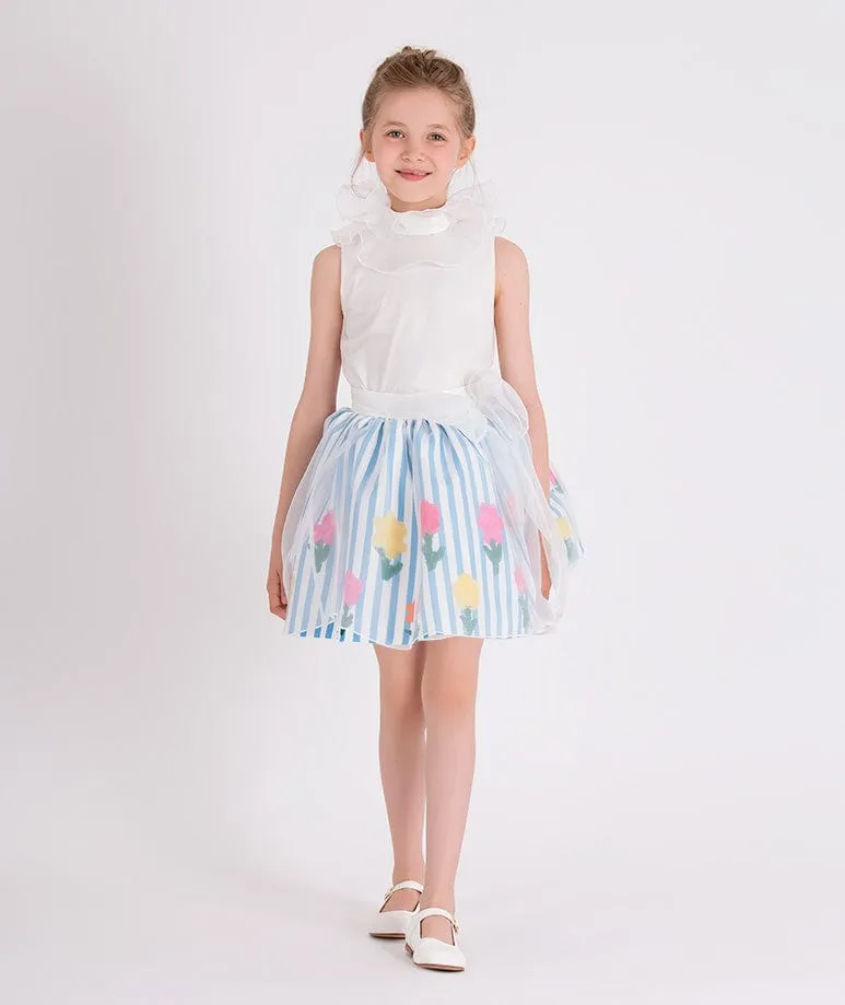 Robe fleurie à volants en organza Mama Luma Girls en bleu