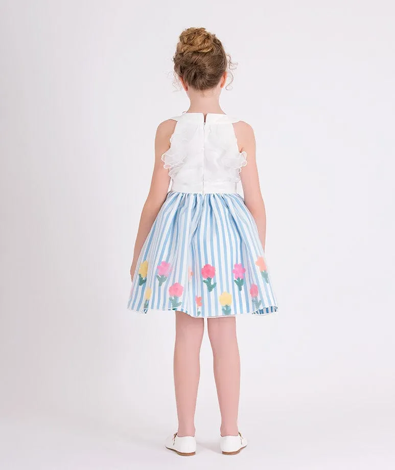 Robe fleurie à volants en organza Mama Luma Girls en bleu