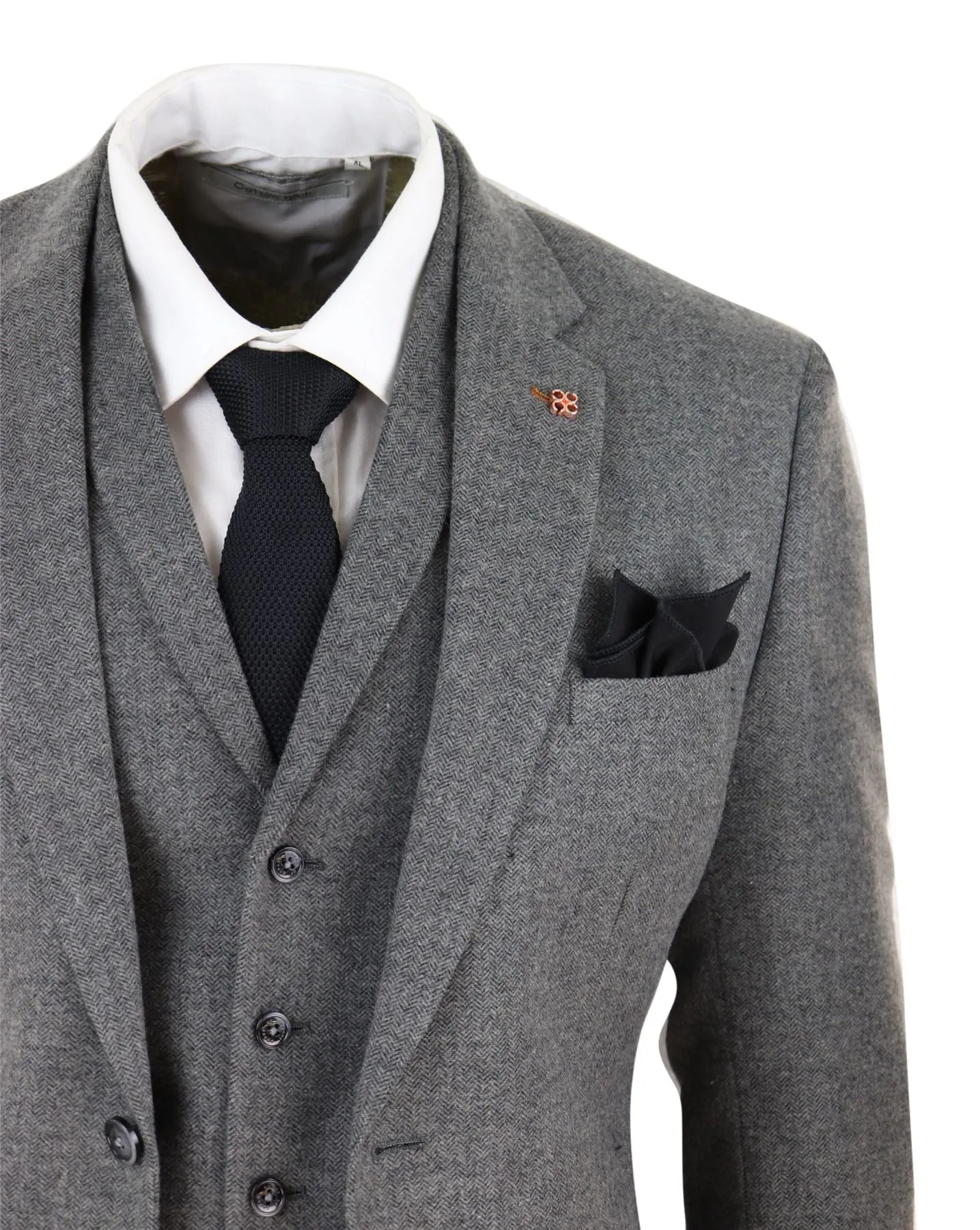 Costume en laine Martez 3 pièces à motif chevron gris