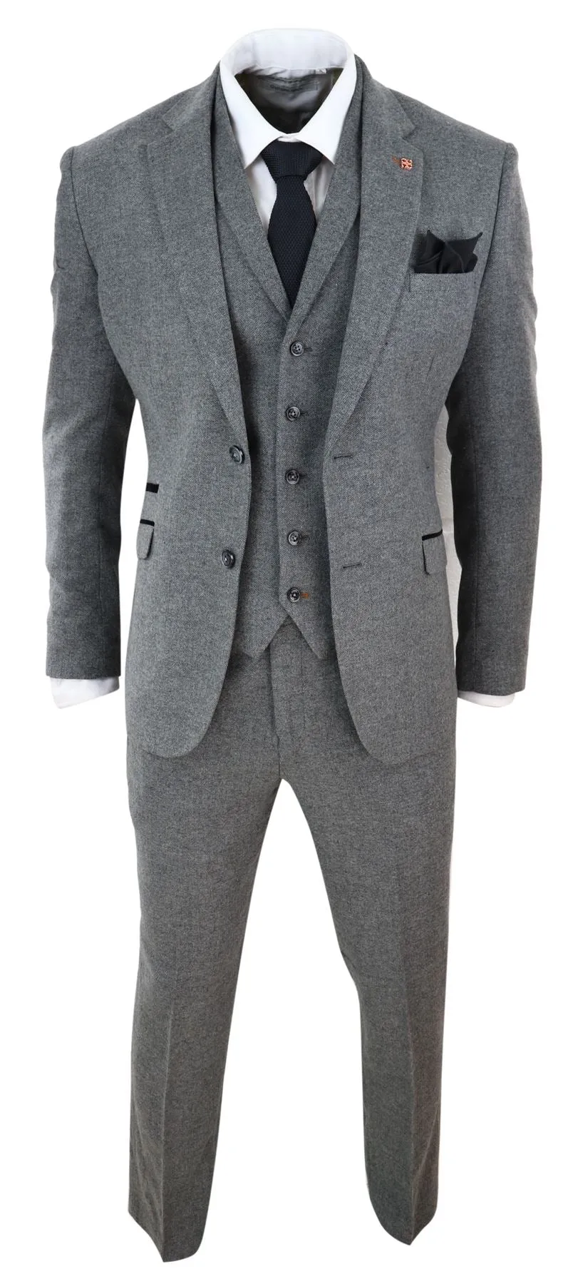 Costume en laine Martez 3 pièces à motif chevron gris