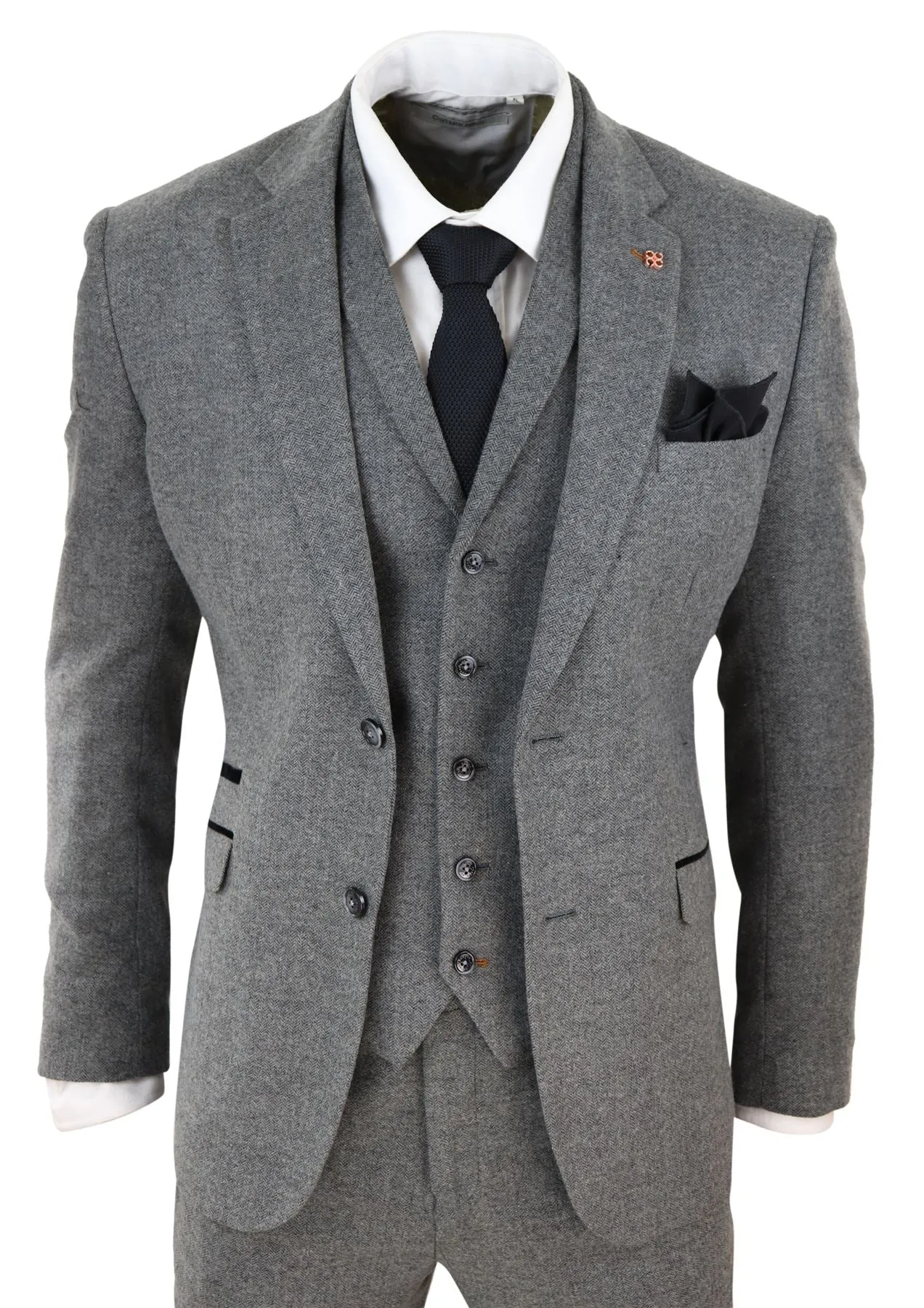 Costume en laine Martez 3 pièces à motif chevron gris