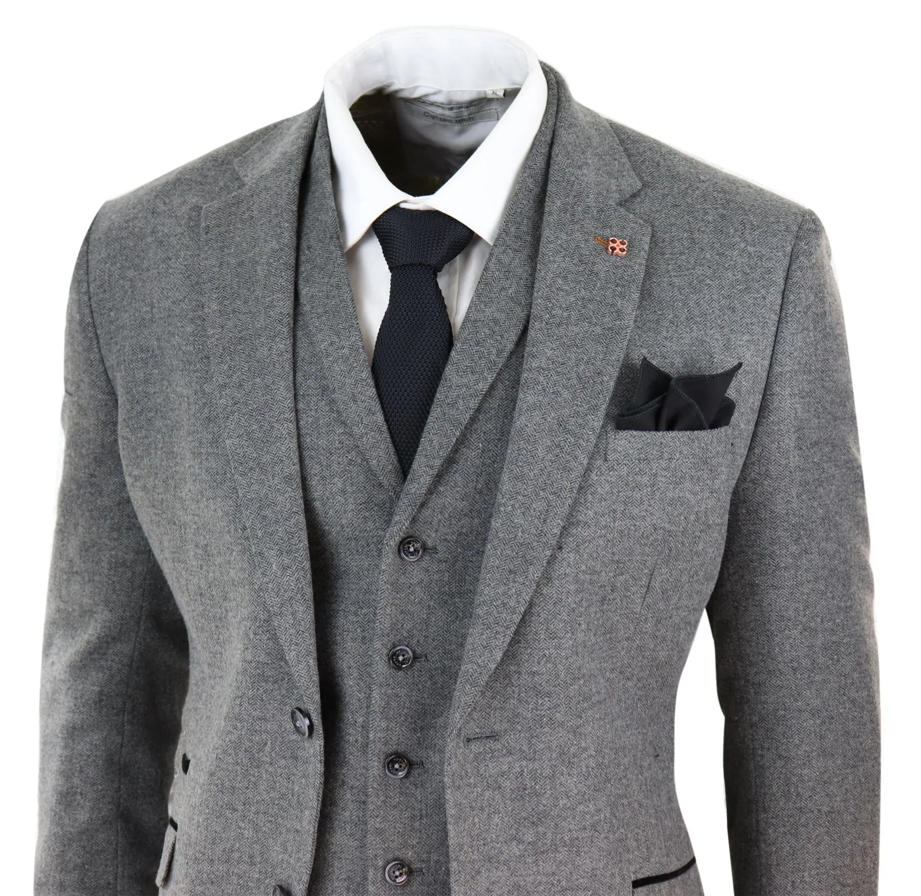 Costume en laine Martez 3 pièces à motif chevron gris